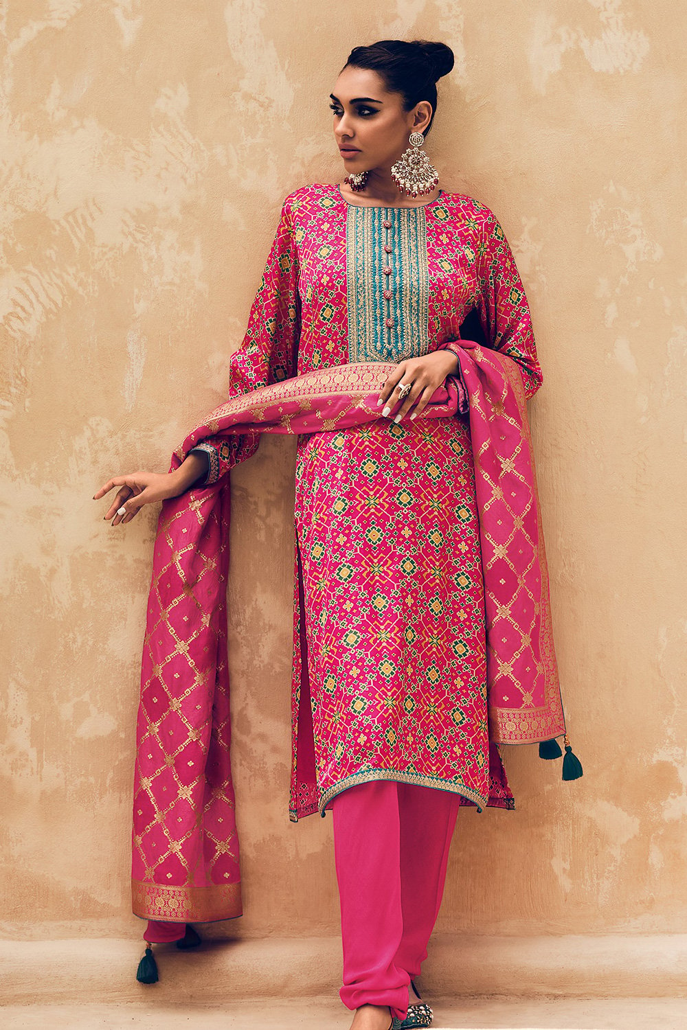 Pink Modal Digital Print Unstitched Suit Set image number 1