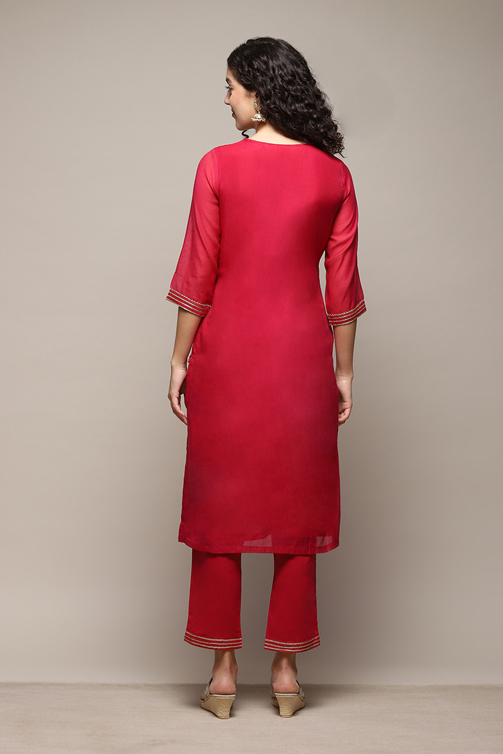 Fuchsia Poly Cotton Straight Kurta Pant Suit Set image number 5