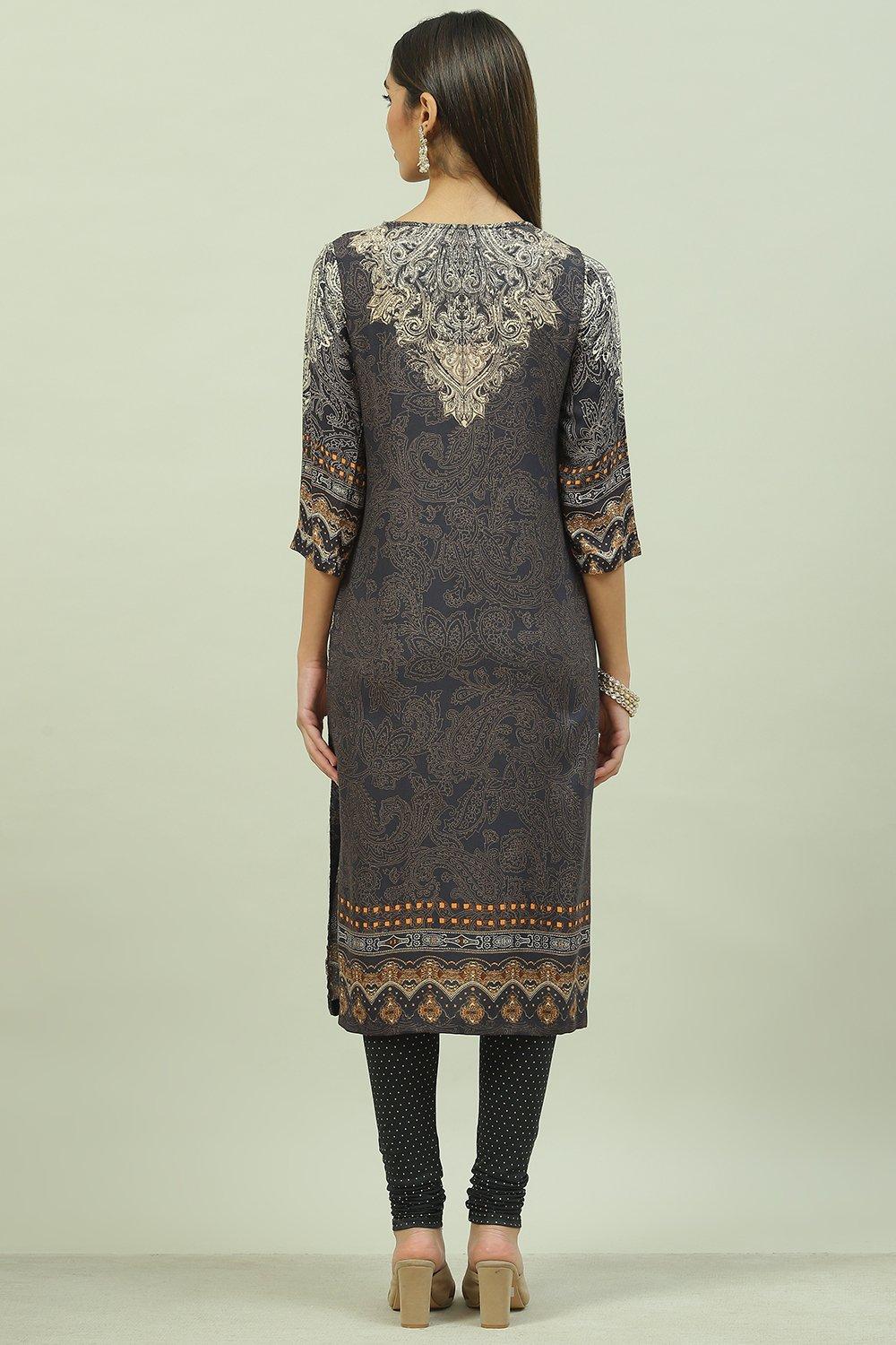 Black LIVA A-Line Printed Kurta image number 4