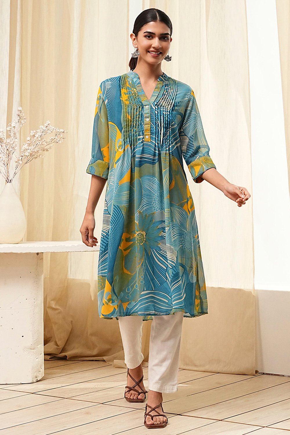 Blue Polyester A-Line Kurta image number 5