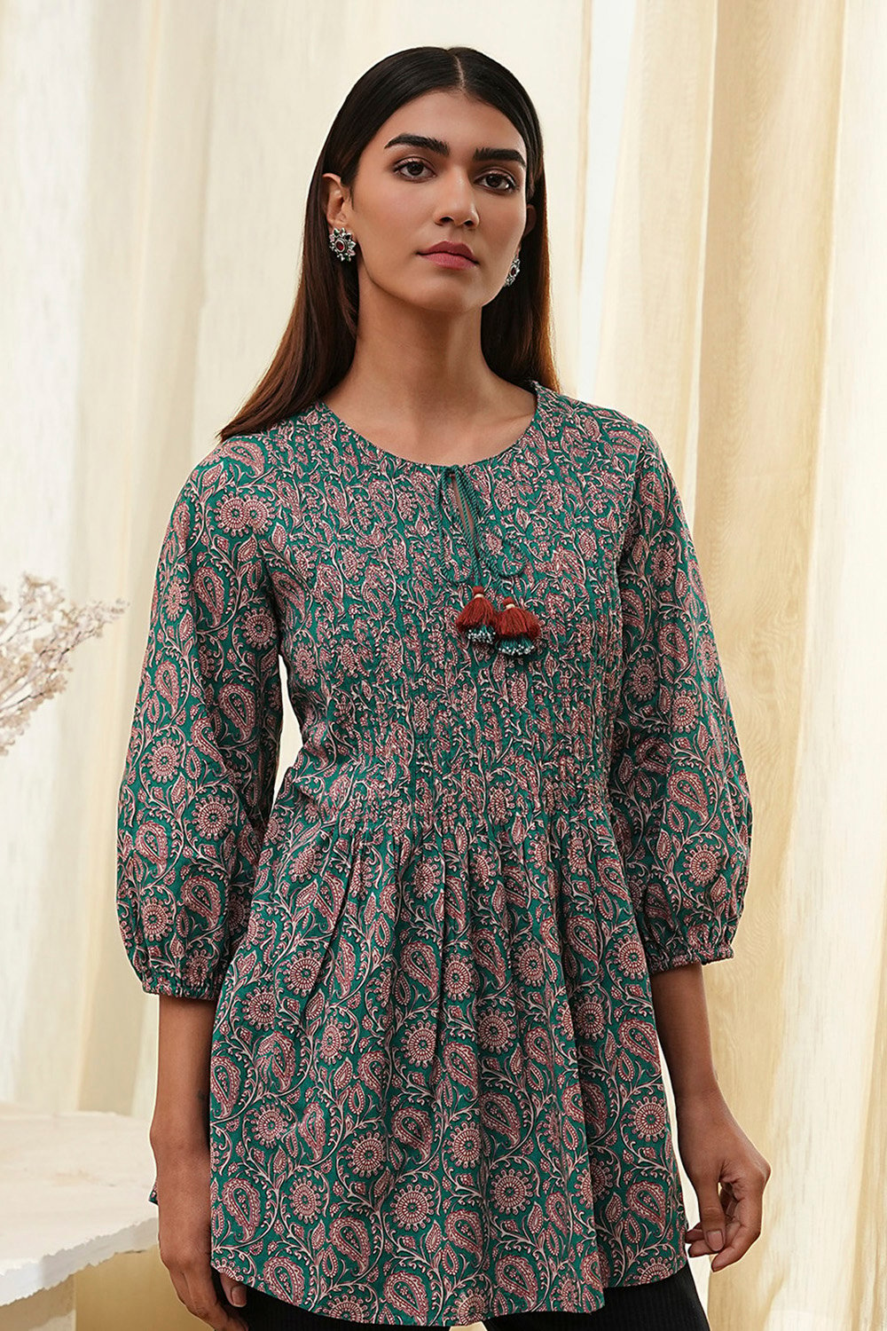 Teal Straight Short Kurta image number 1