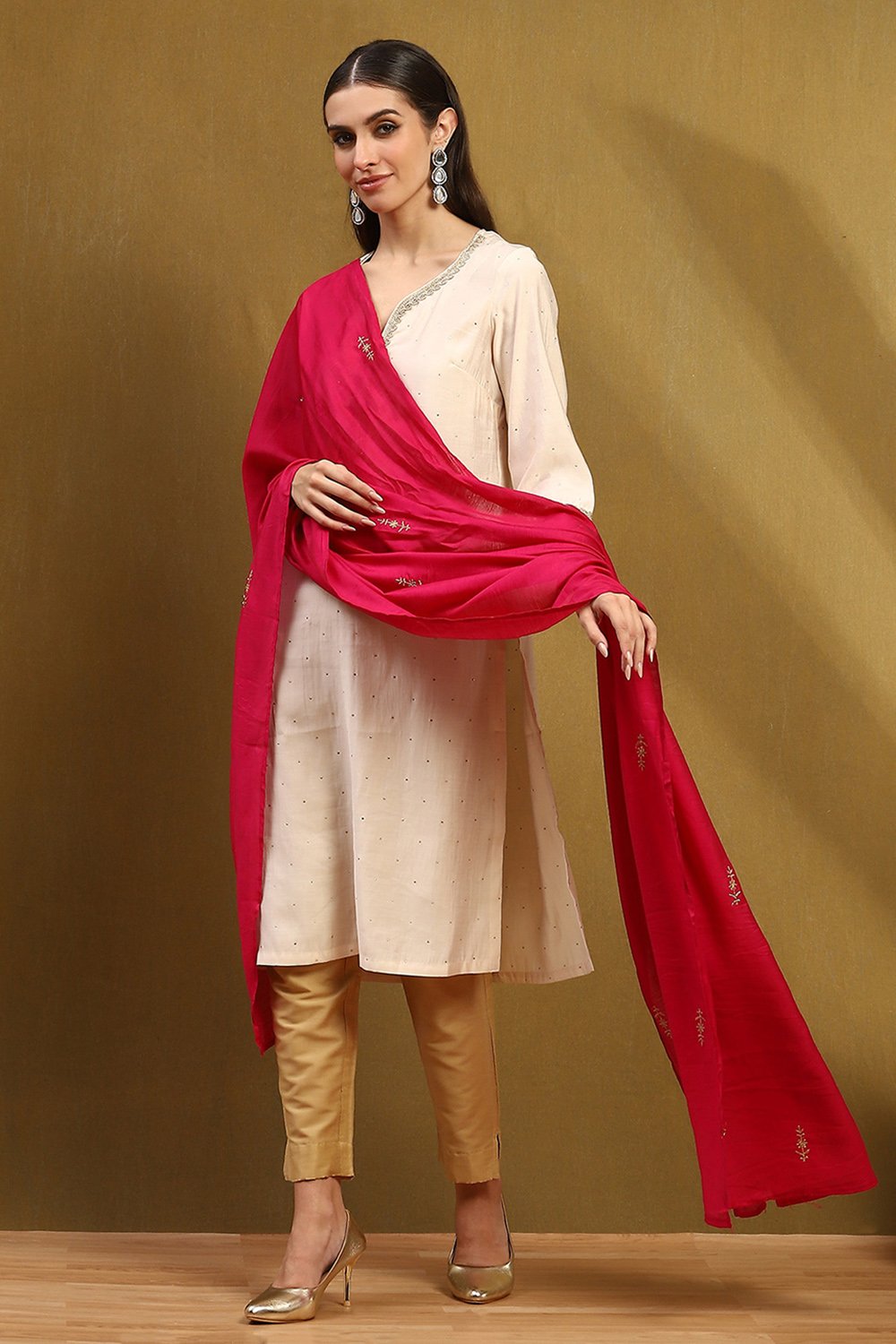 Off White Polyester Dupatta image number 0