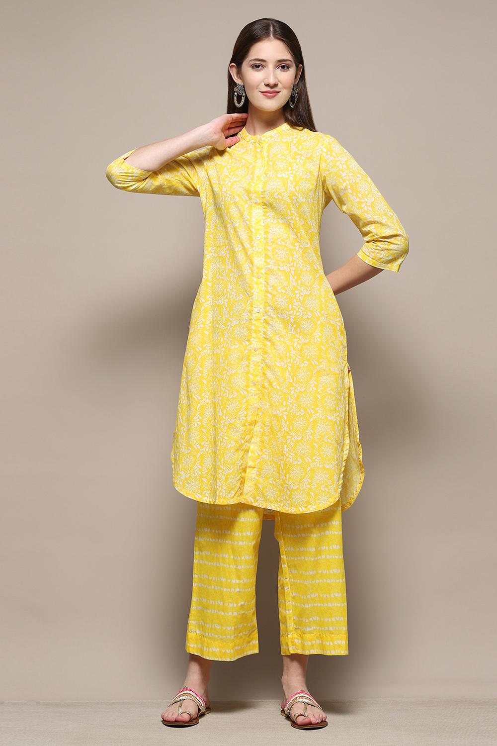 Yellow Cotton Straight Kurta Palazzo Suit Set image number 6