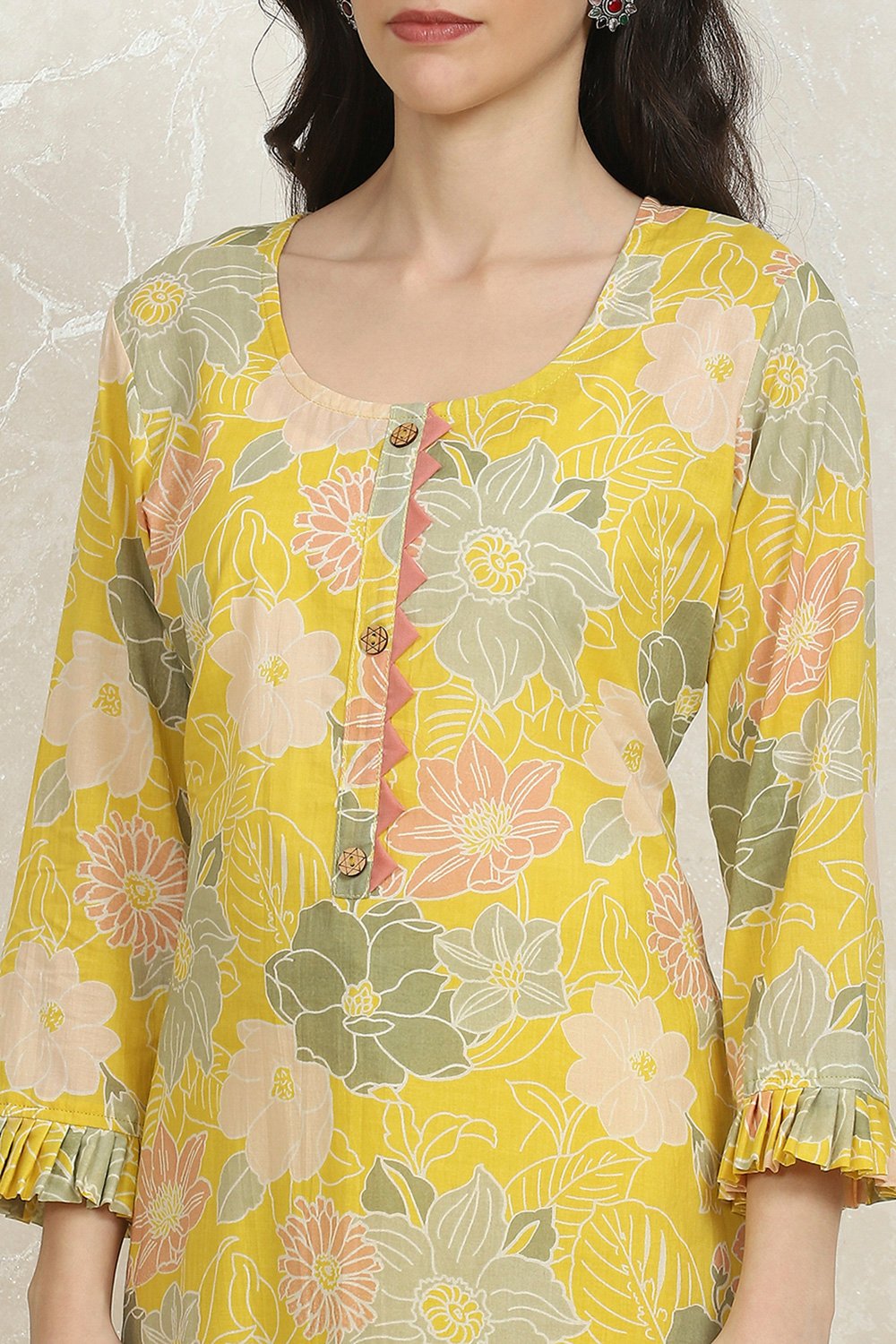 Yellow Cotton Printed Unstitched Suit Set image number 2