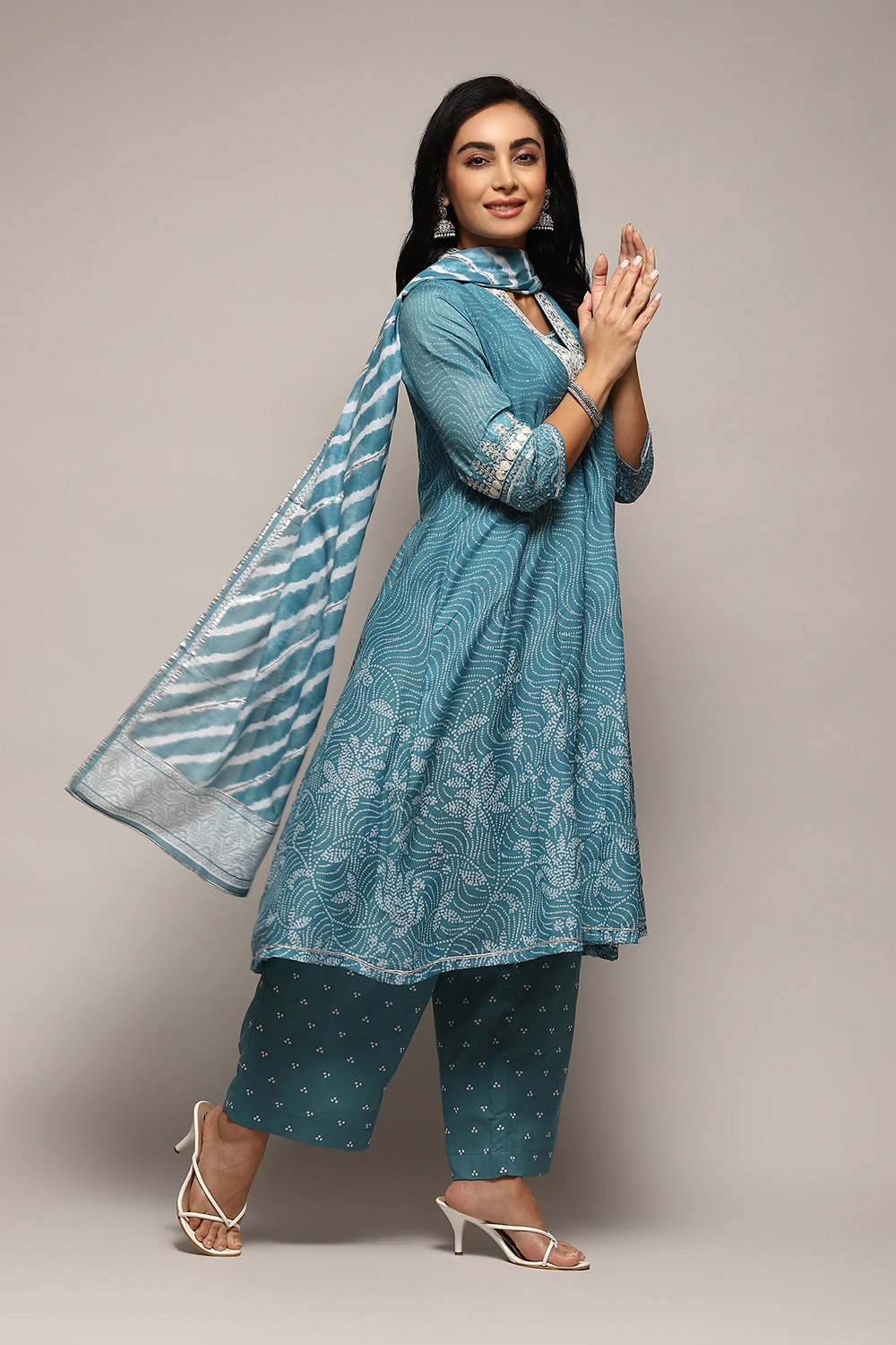 Blue Poly Cotton Kalidar Kurta Palazzo Suit Set image number 7