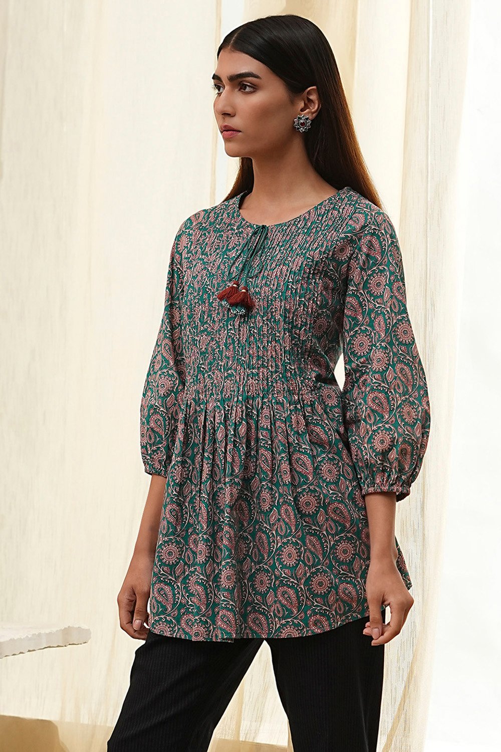 Teal Straight Short Kurta image number 2