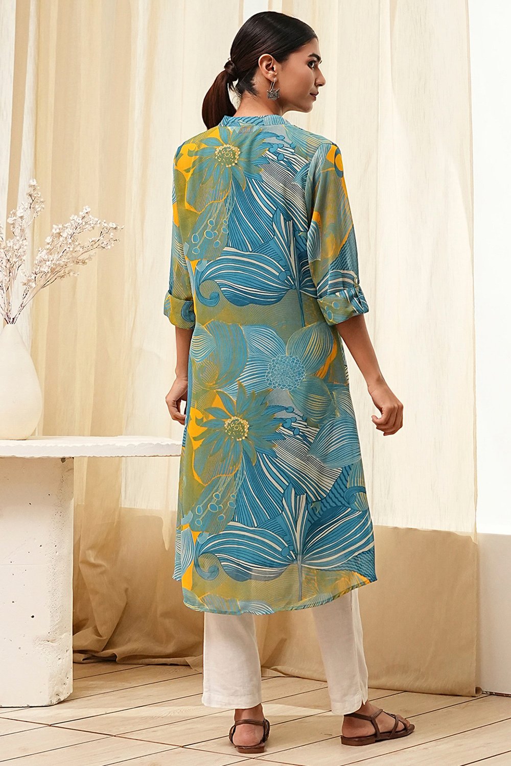 Blue Polyester A-Line Kurta image number 3