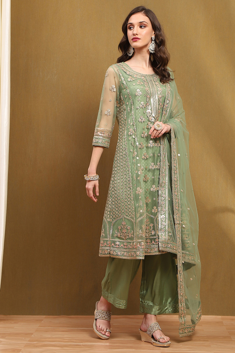 Green Net Kalidar Suit Set image number 5