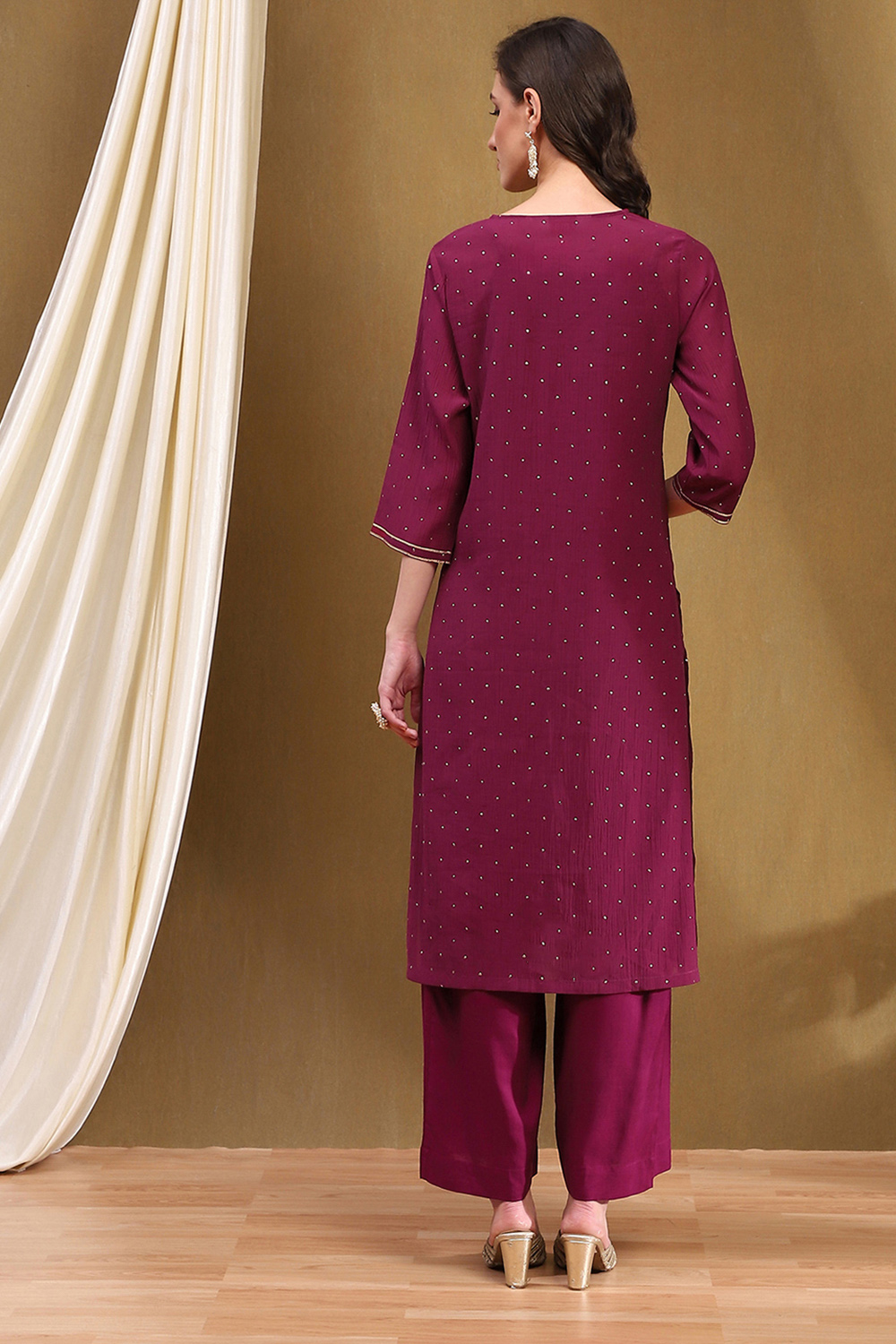 Mustard Yellow Viscose Blend Straight Festive Kurta image number 3