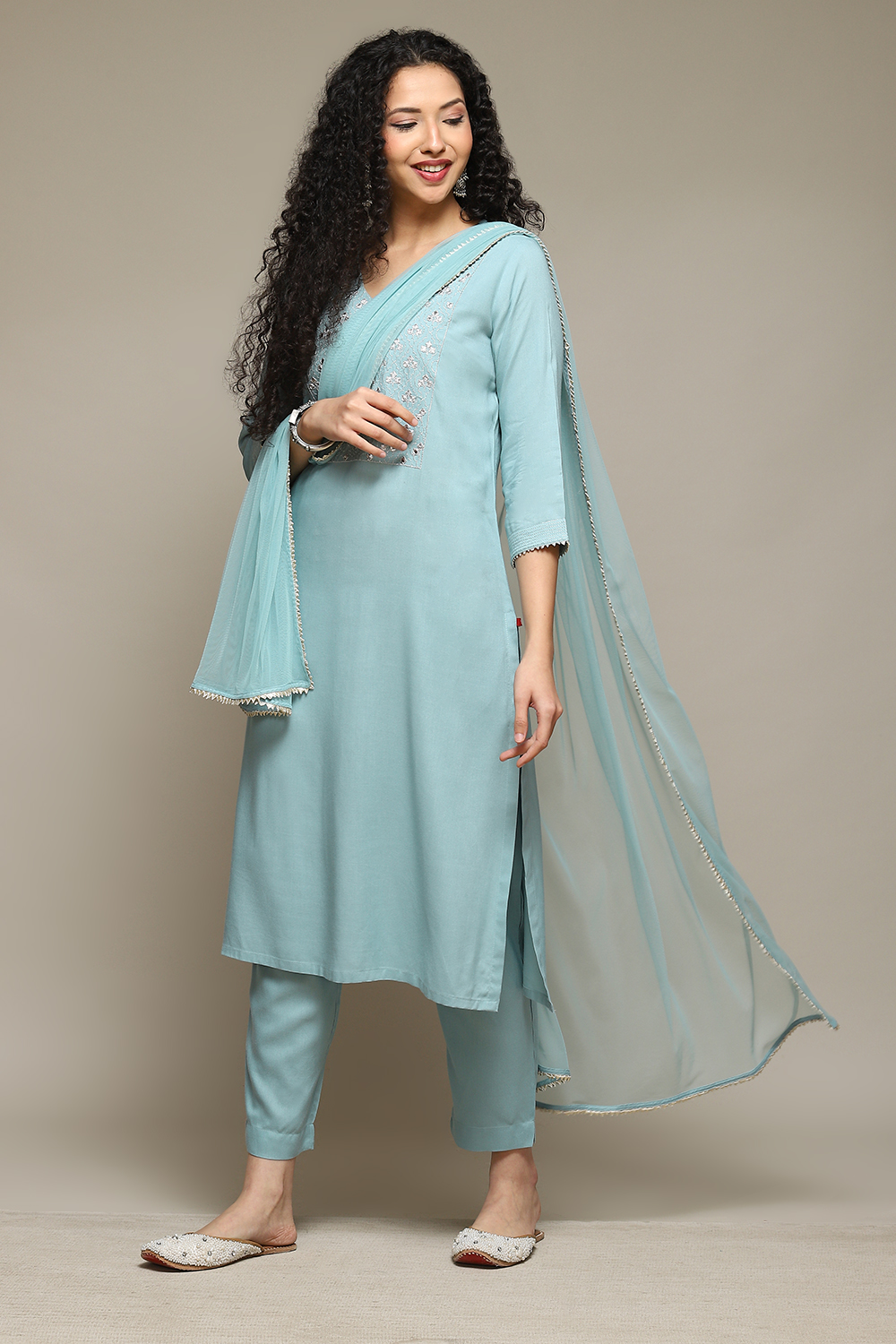 Yellow Rayon Straight Kurta Pants Suit Set image number 0