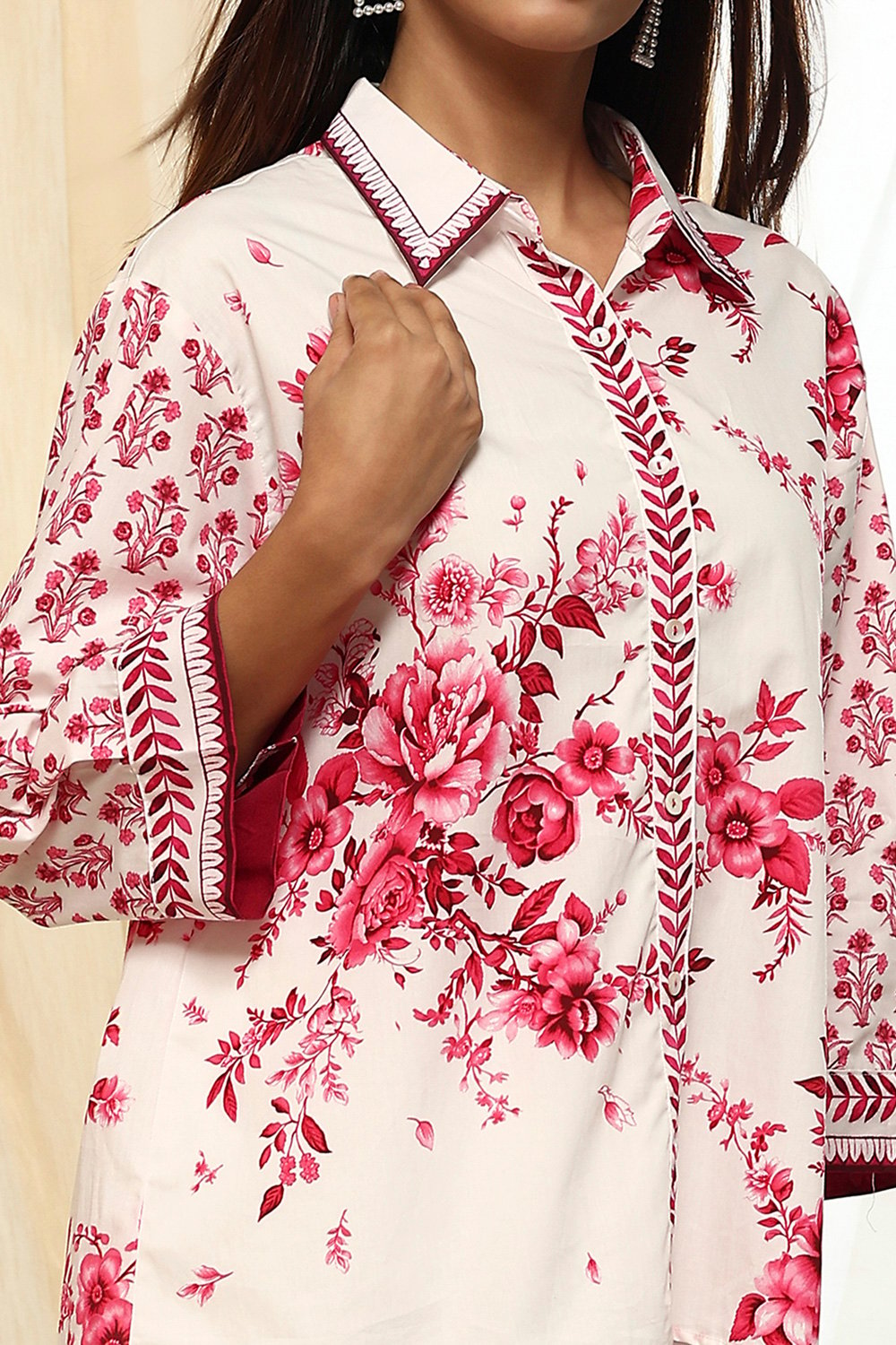 White-Pink Cotton Straight Printed Shirt image number 1