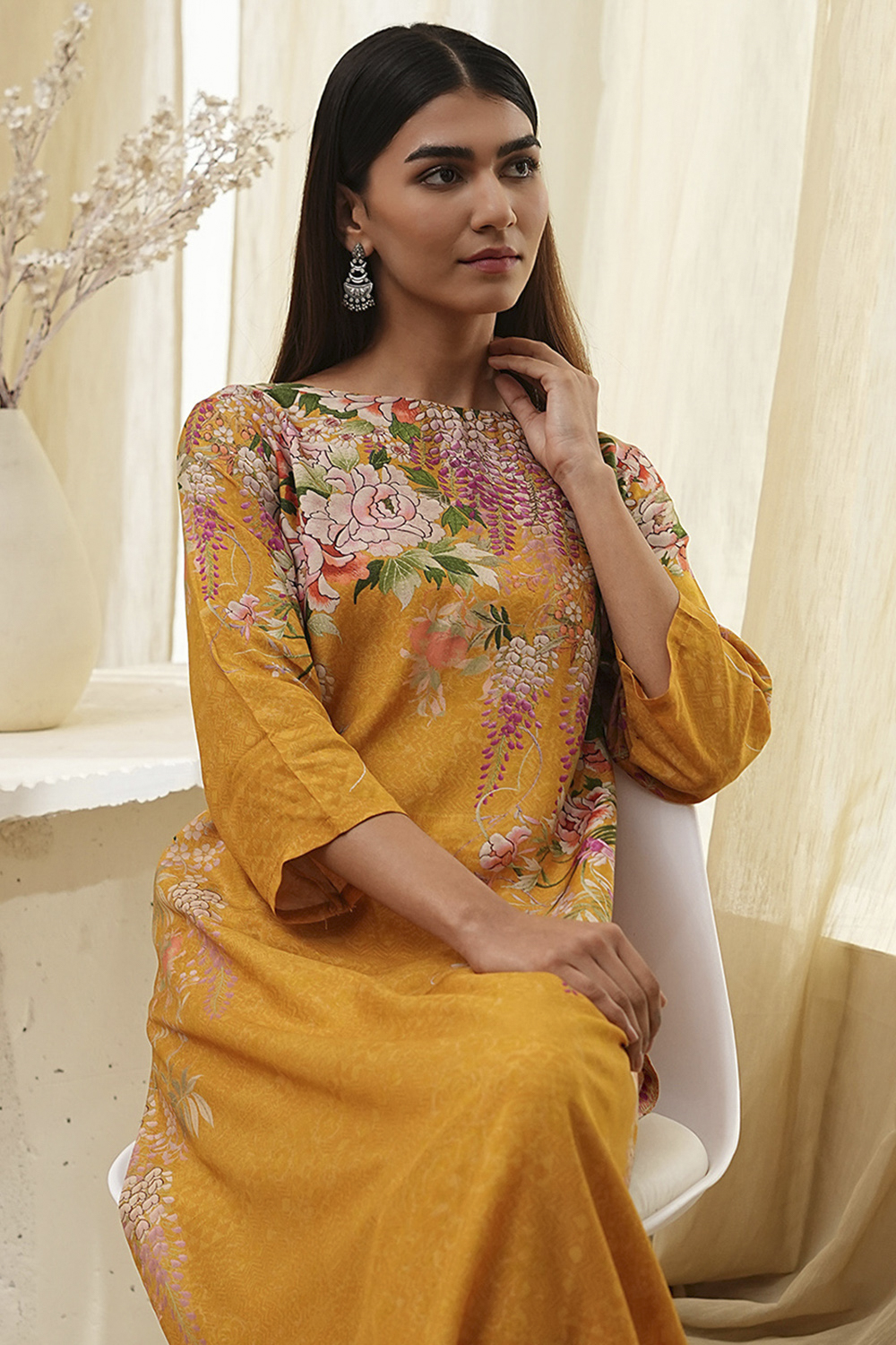 Mustard Modal Blend Straight Suit Set image number 1