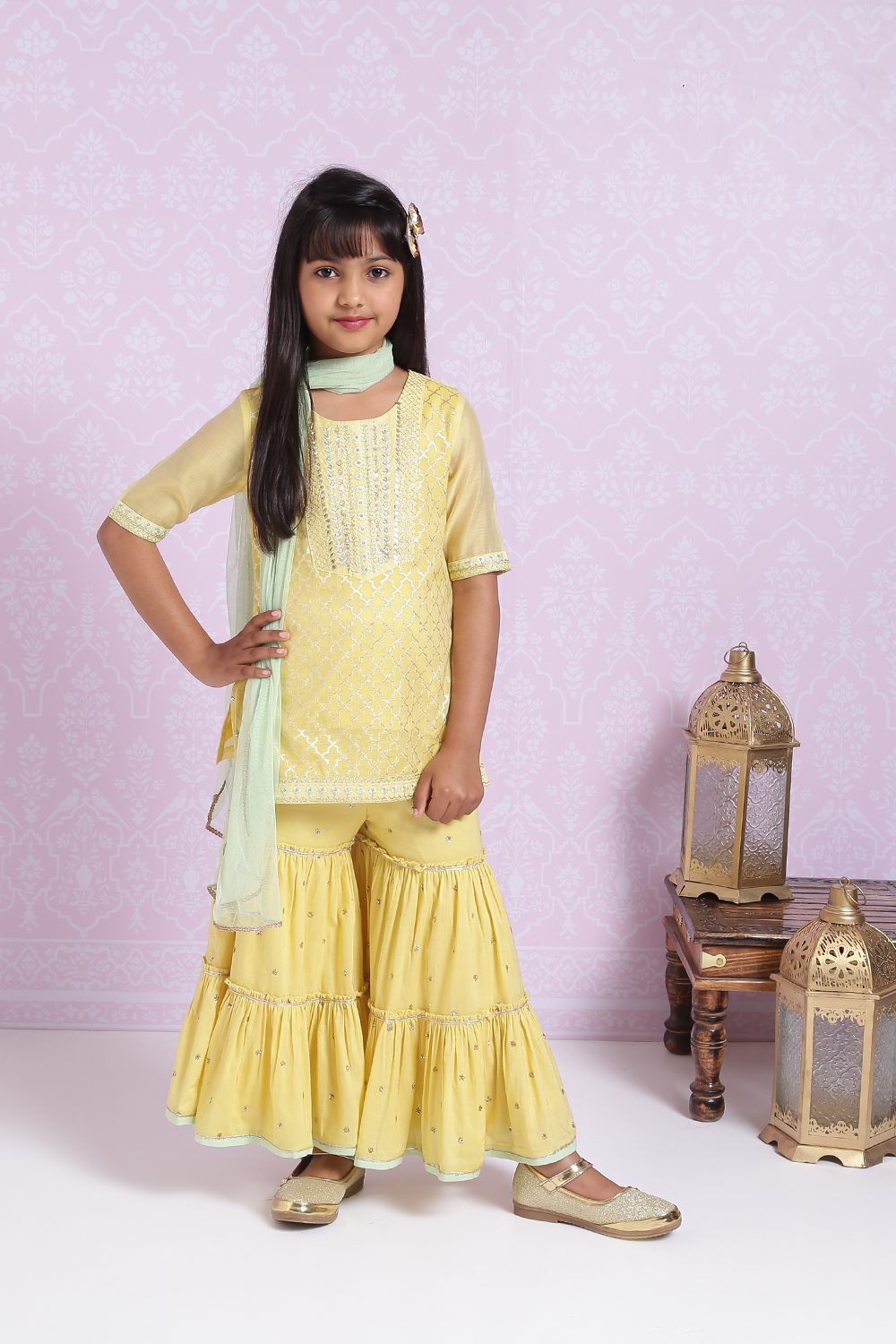 Yellow Polyester Straight Kurta Sharara Suit Set image number 0