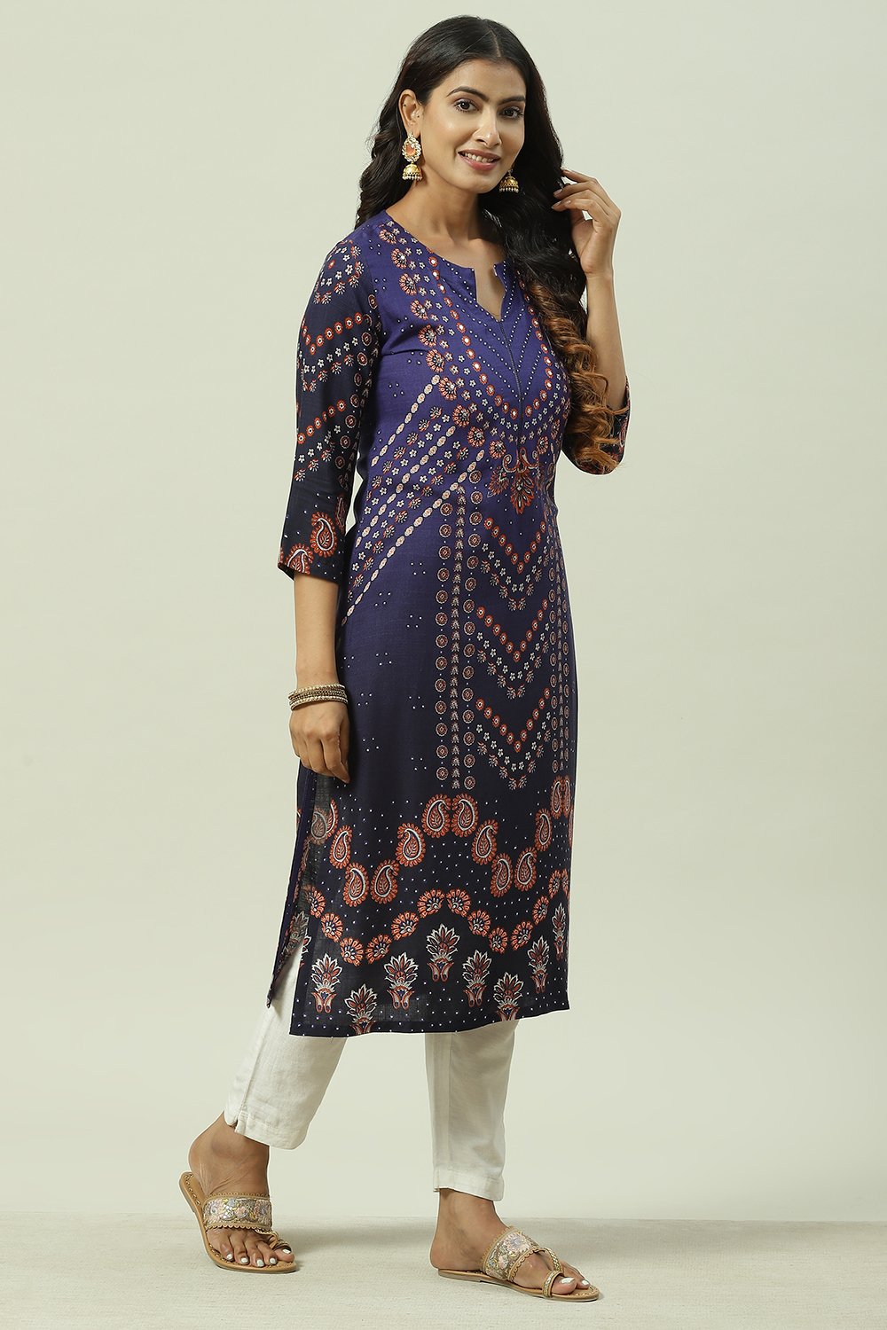 Green LIVA Straight Printed Kurta image number 3