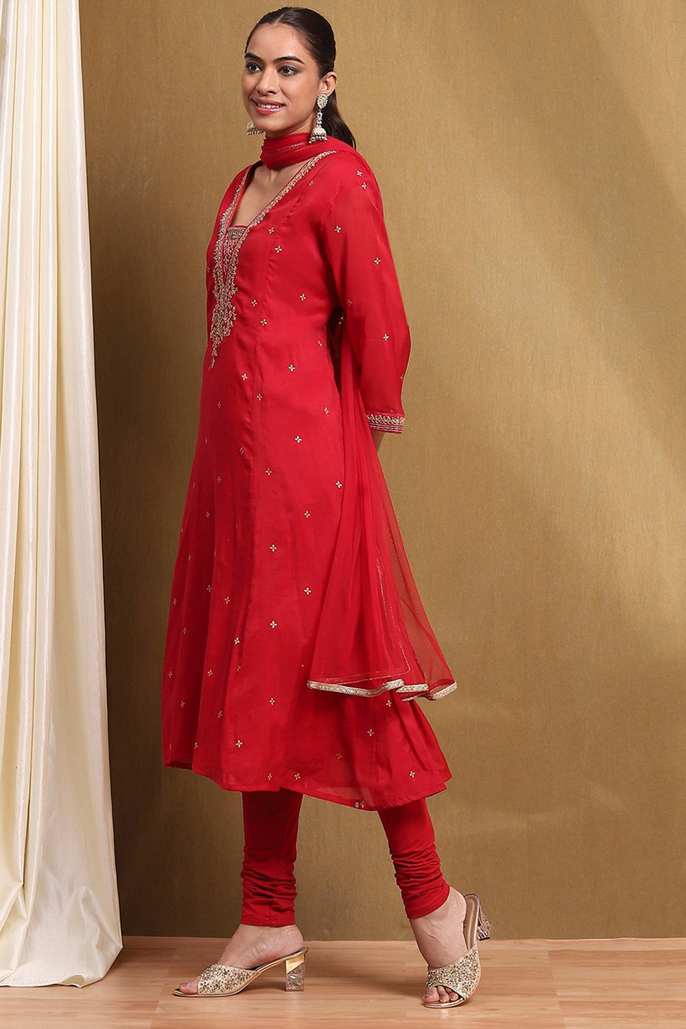 Navy Blue Embroidered Festive Kalidar Suit Set image number 3