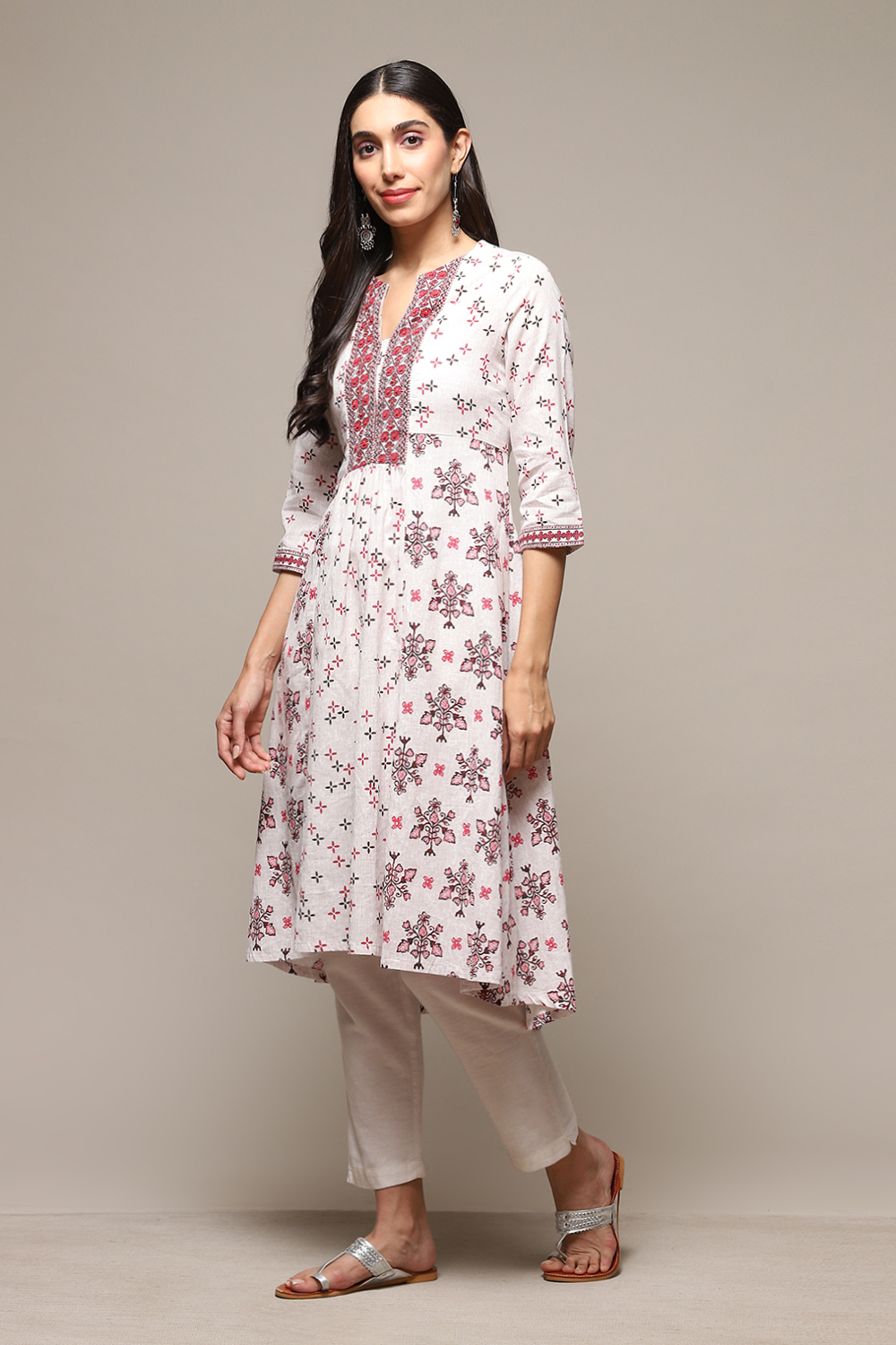 Marine Blue Cotton Blend A-Line Printed Kurta image number 2