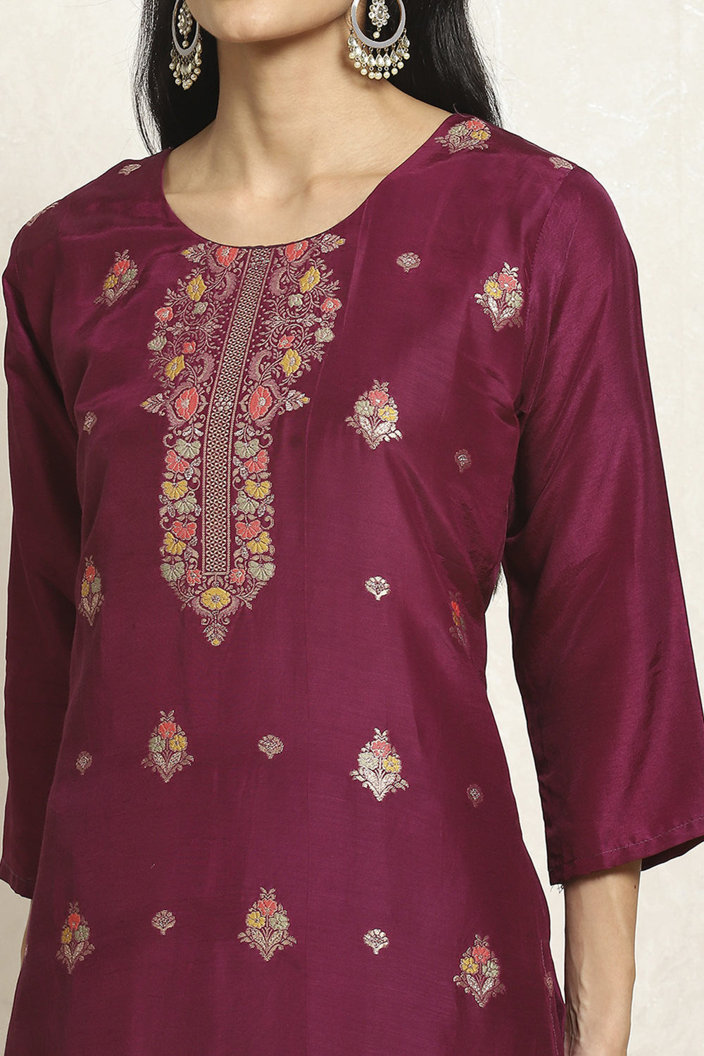 Red Viscose Silk Floral Woven Unstitched Suit Set image number 2