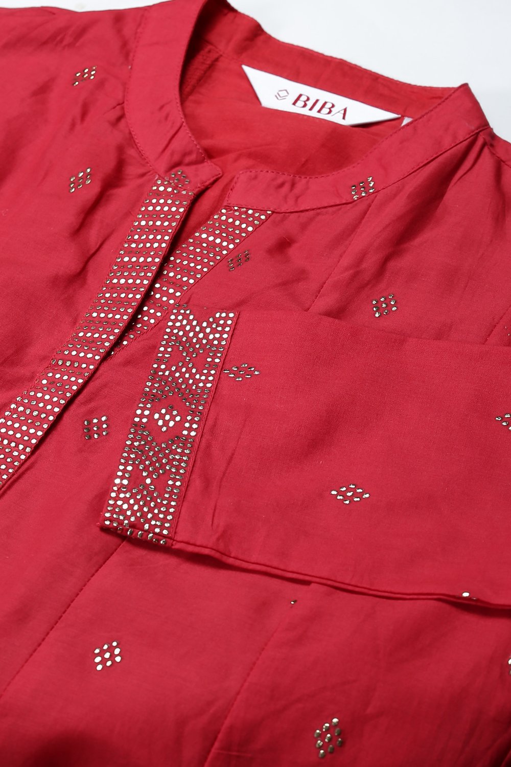 Red Cotton Kalidar Kurta Churidar Suit Set image number 1