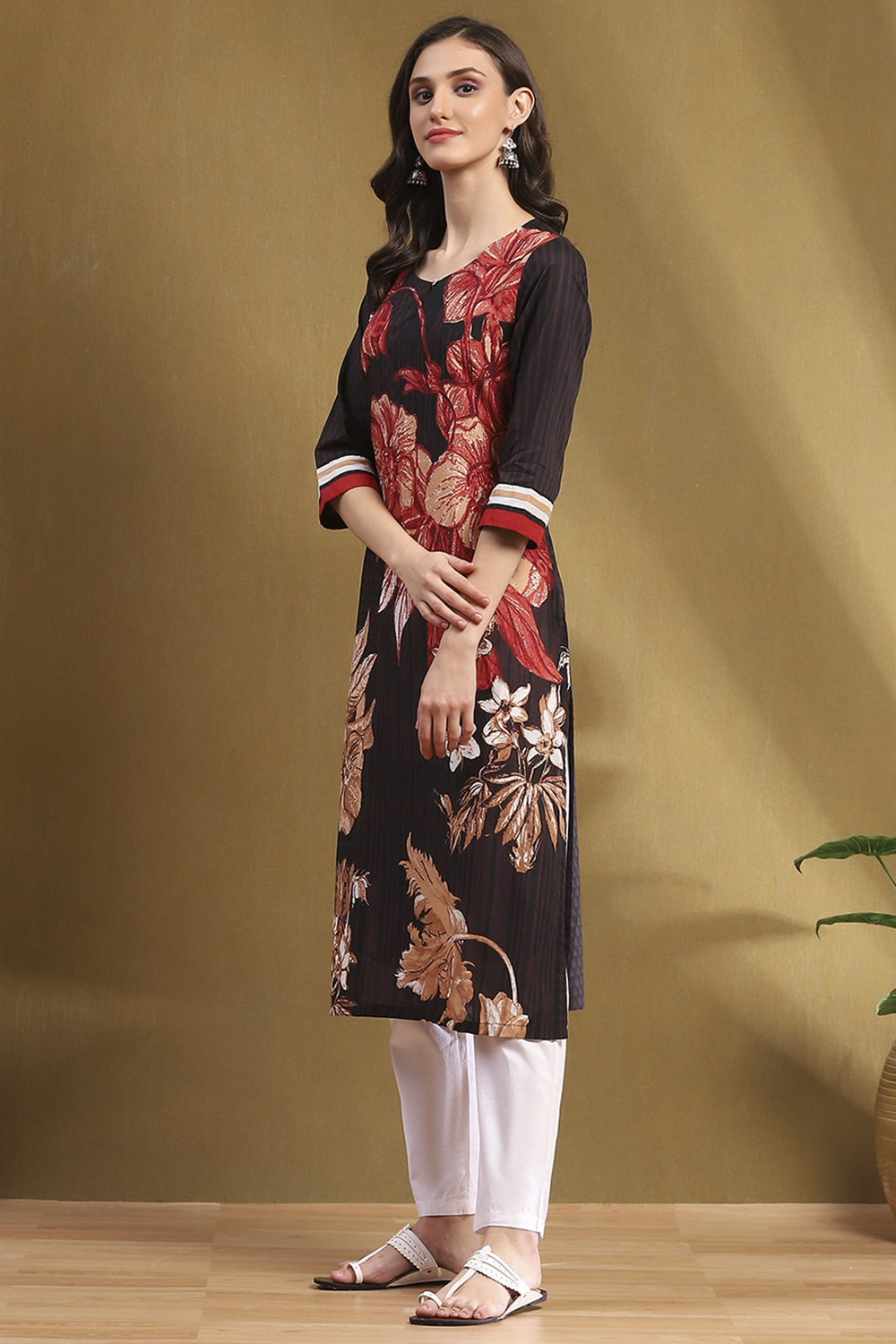 Chocolate Cotton Straight Kurta image number 2