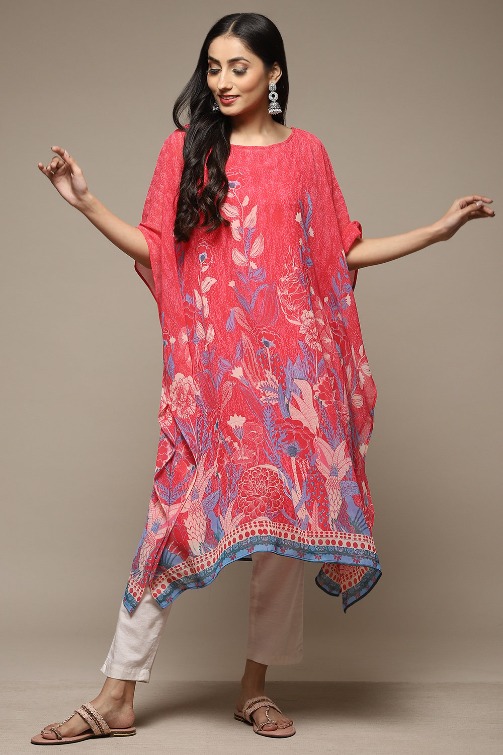 Coral Cotton Blend Straight Printed Kurta image number 5