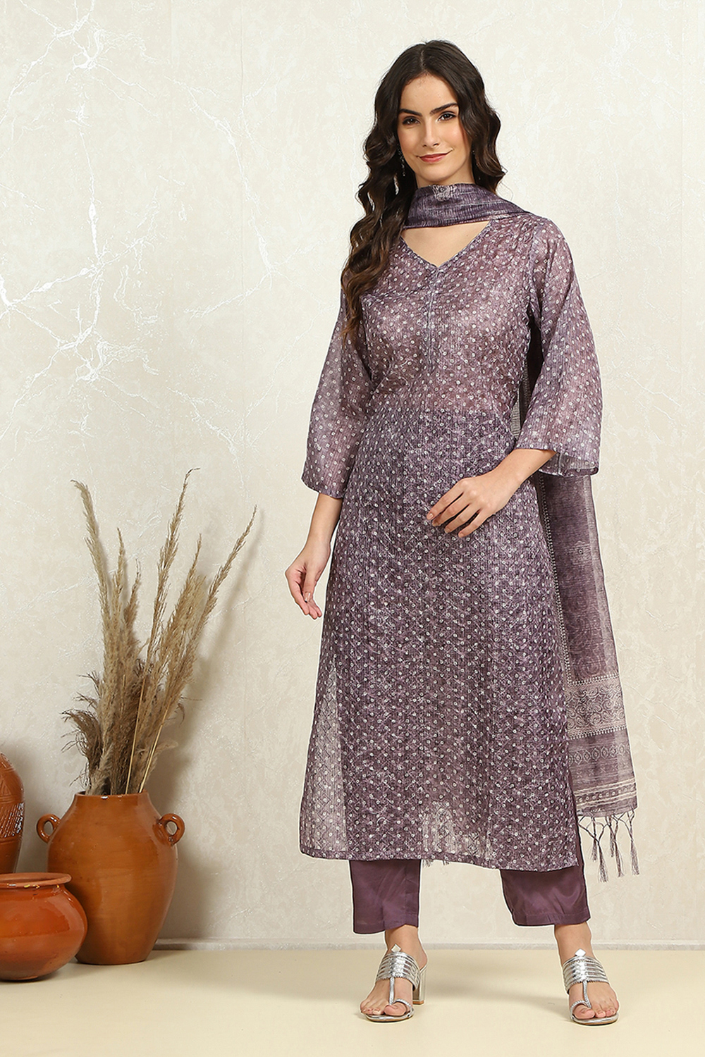 Maroon Cotton Printed Unstitched Suit Set image number 1