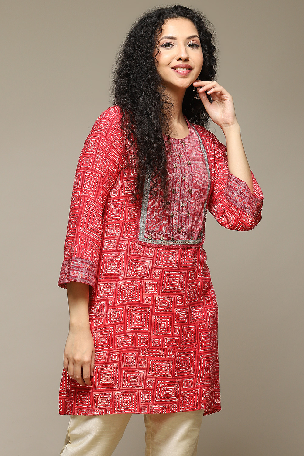 Coral Rayon Printed Kurti image number 4