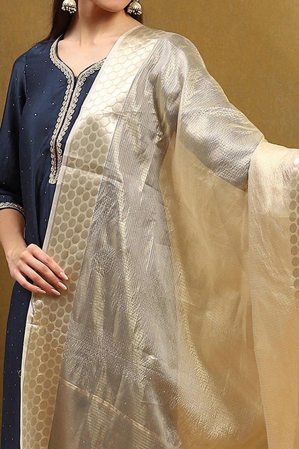 Light Gold Poly Silk Dupatta image number 1