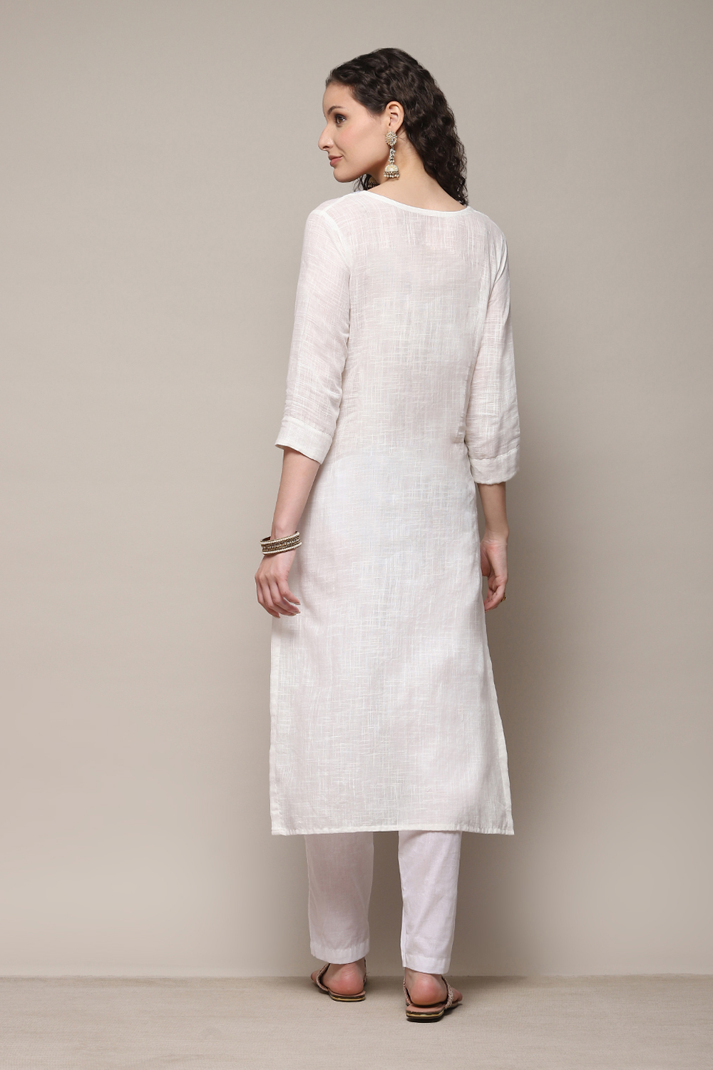 White Cotton Woven Unstitched Suit Set image number 4