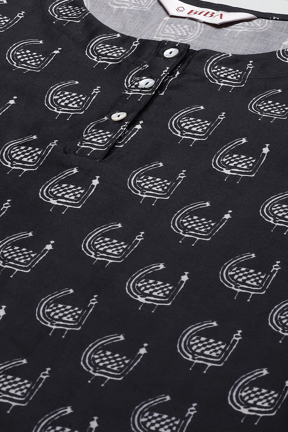 Black Straight Cotton Three Piece Printed Sleepwear Set image number 1