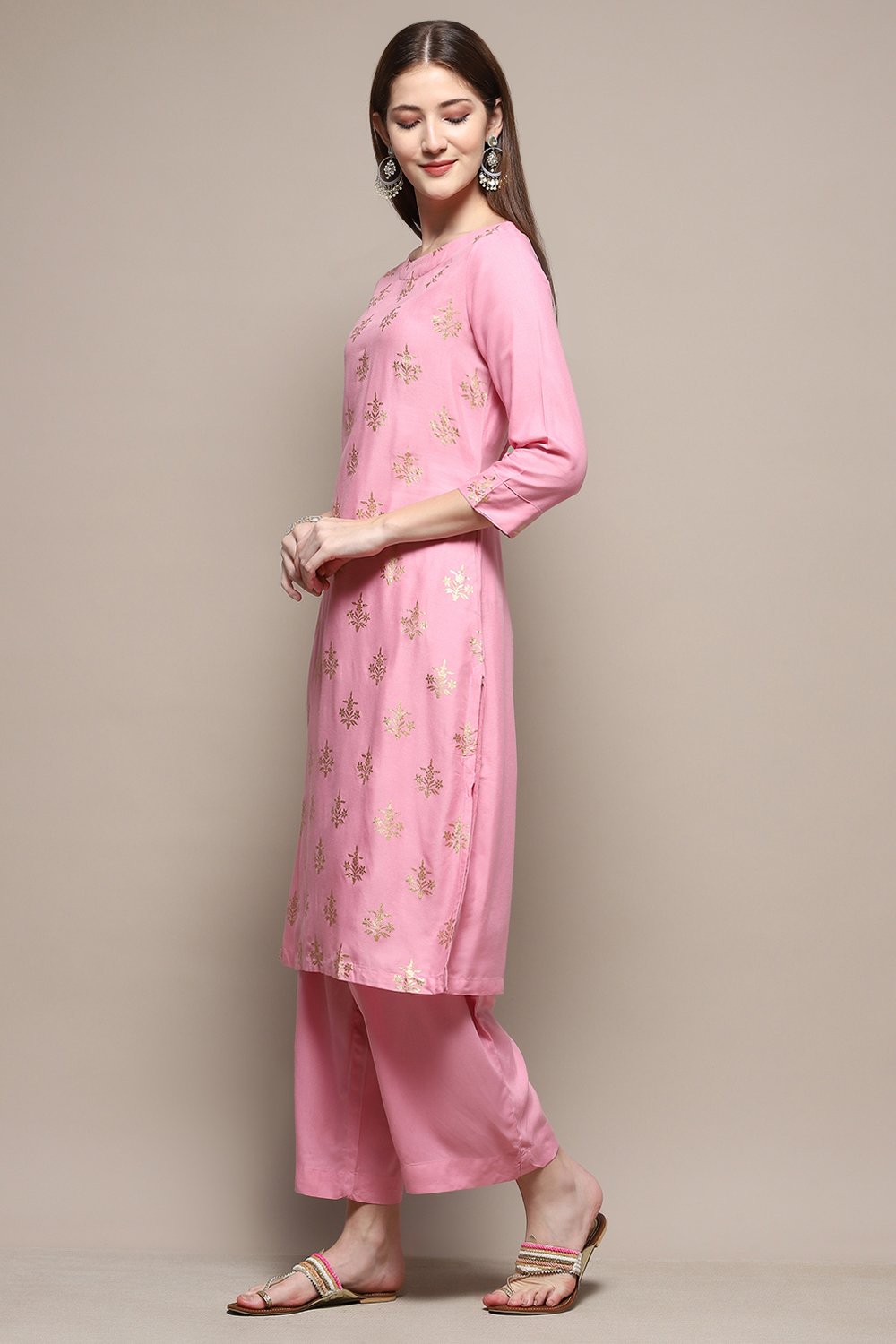 Light Pink Rayon Straight Kurta Palazzo 2 Piece Set image number 3