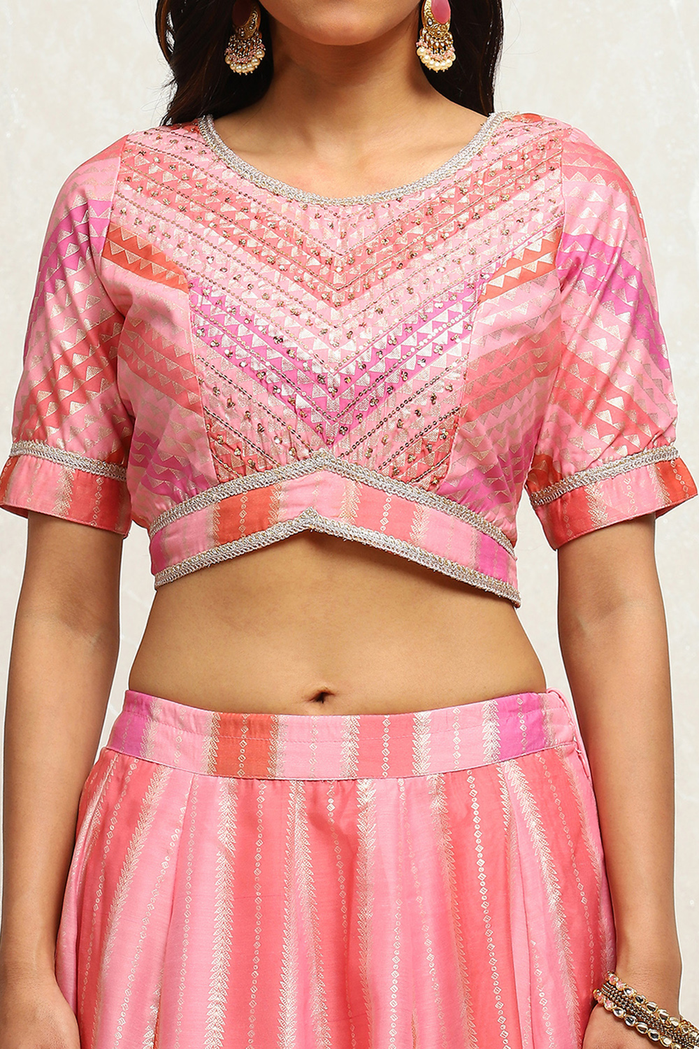 Pink Printed Flared Festive Lehenga Set image number 1