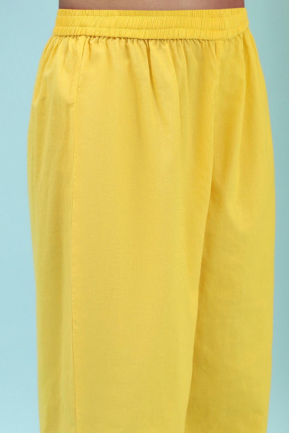 Yellow Cotton Gathered Suit Set image number 2