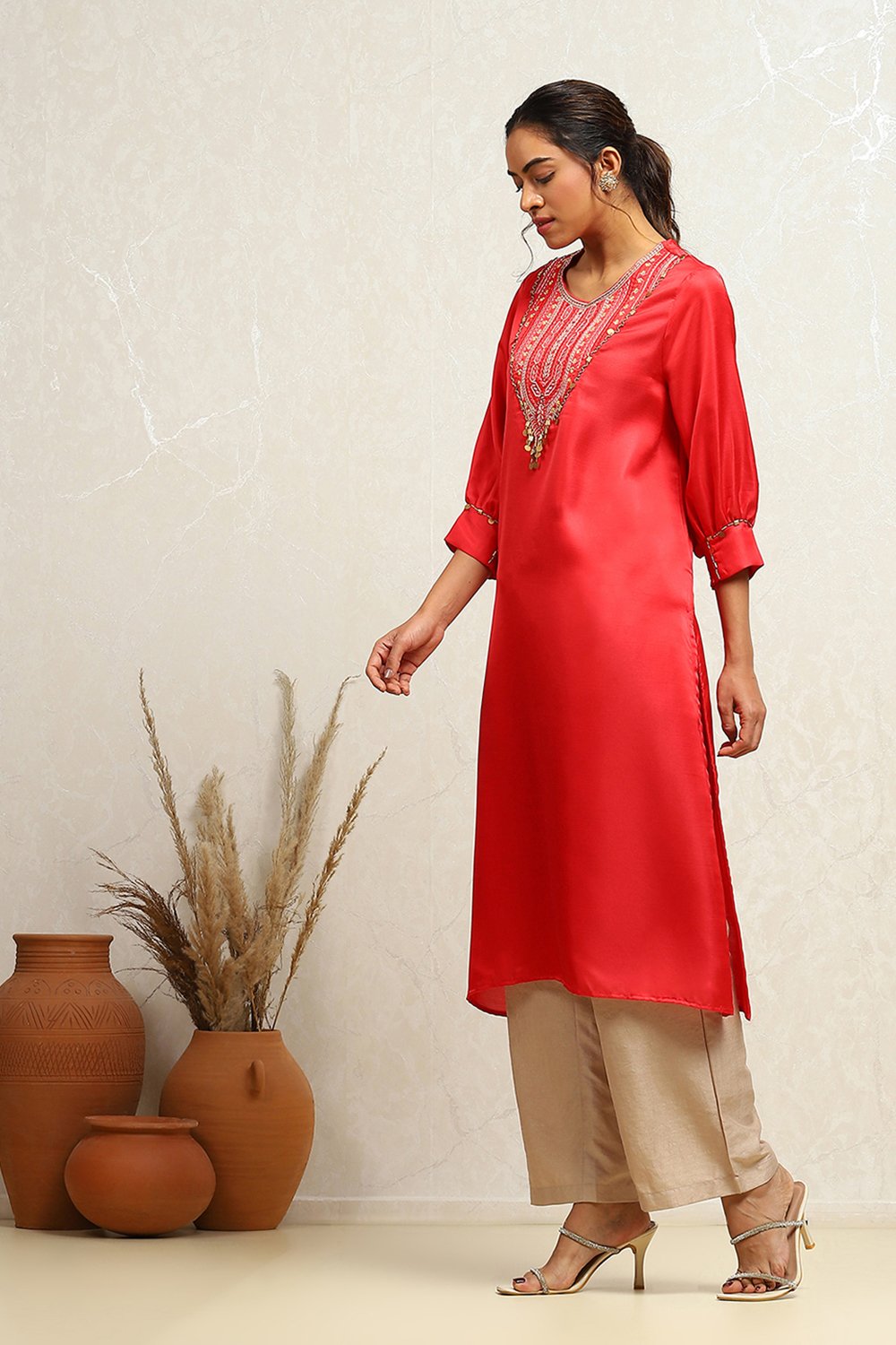 Smoky Blue Straight Regular Fit Festive Kurta image number 2