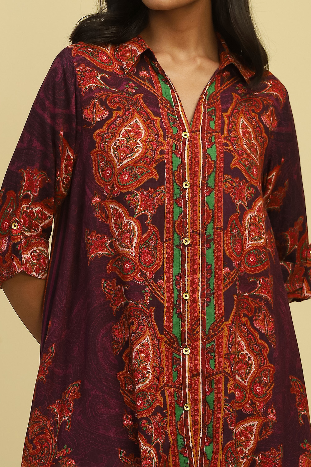 Purple Printed Regular Fit Straight Kurti image number 1