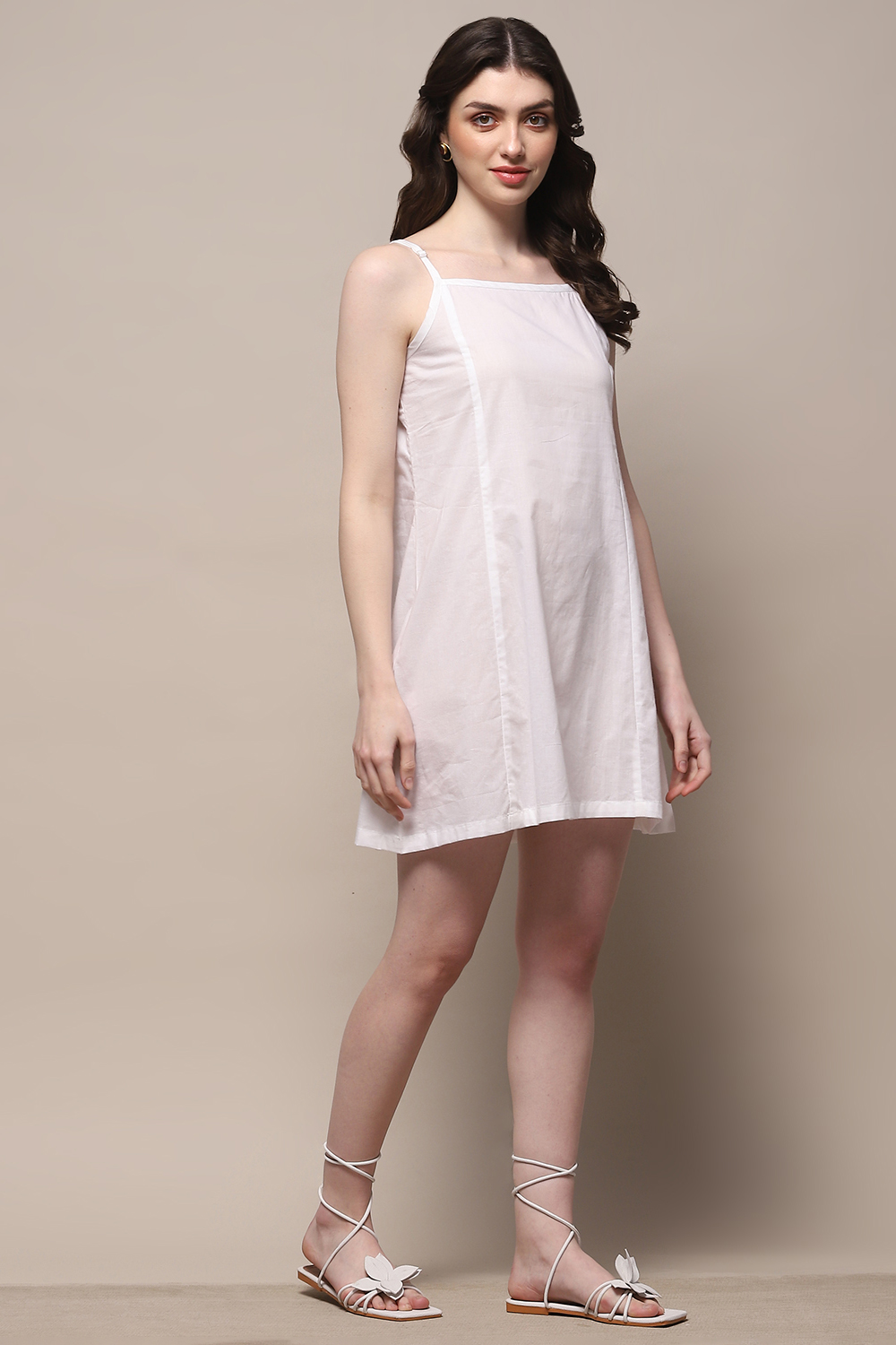 White Pure Cotton Schiffli Tiered Dress image number 6