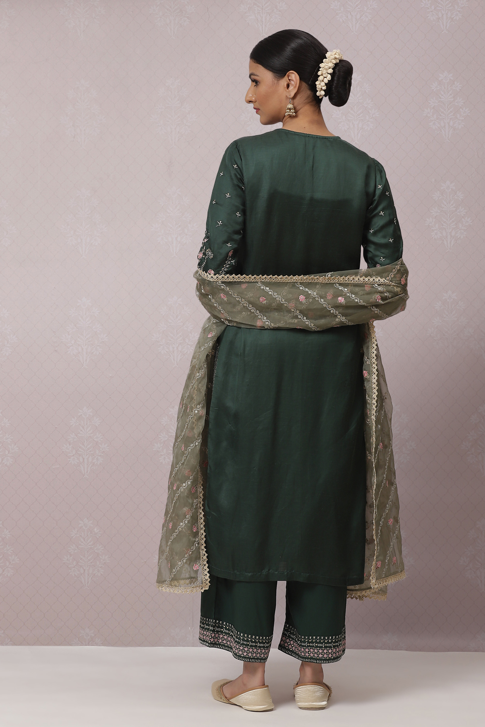 Dark Green Viscose Straight Kurta Palazzo Suit Set image number 7