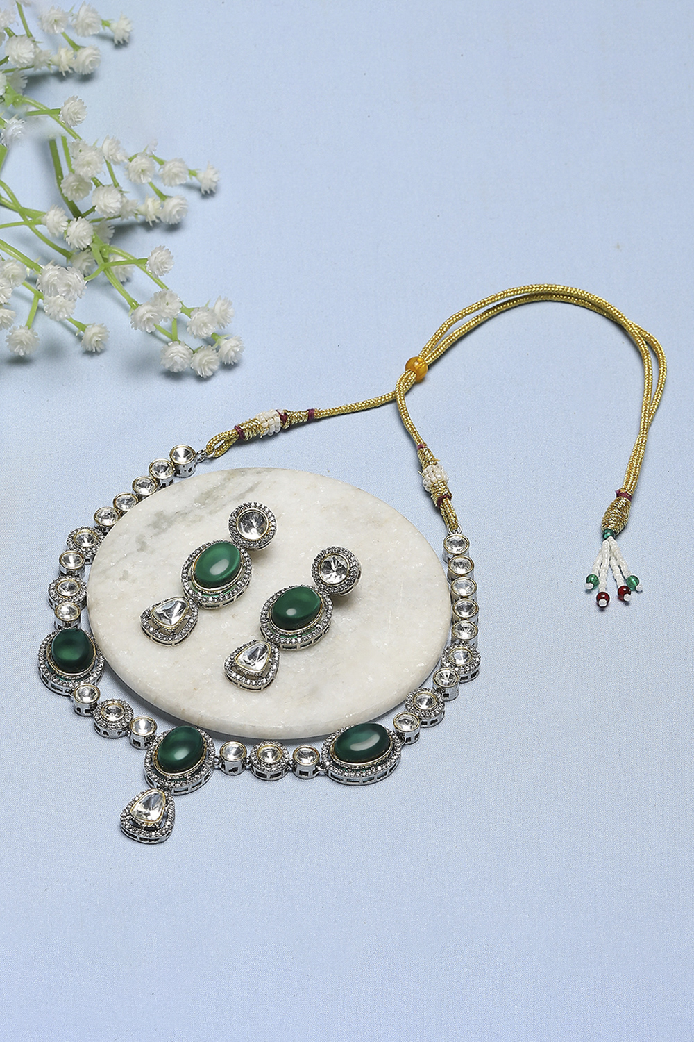 Green Brass Necklace Set image number 0