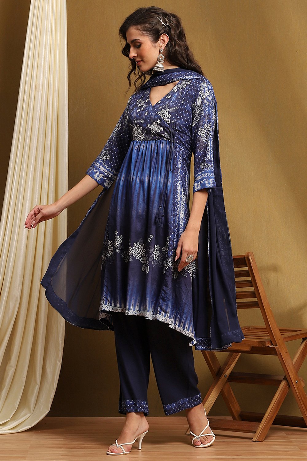 Indigo Modal Gathered Suit Set image number 0