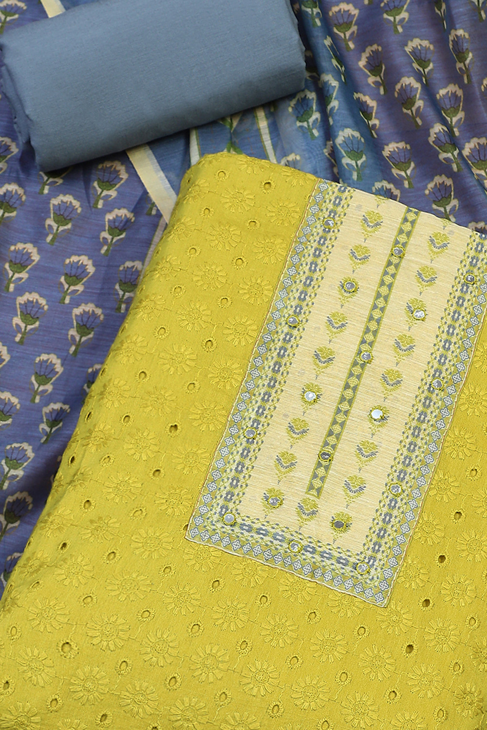 Aqua Cotton Handloom Unstitched Suit Set image number 0