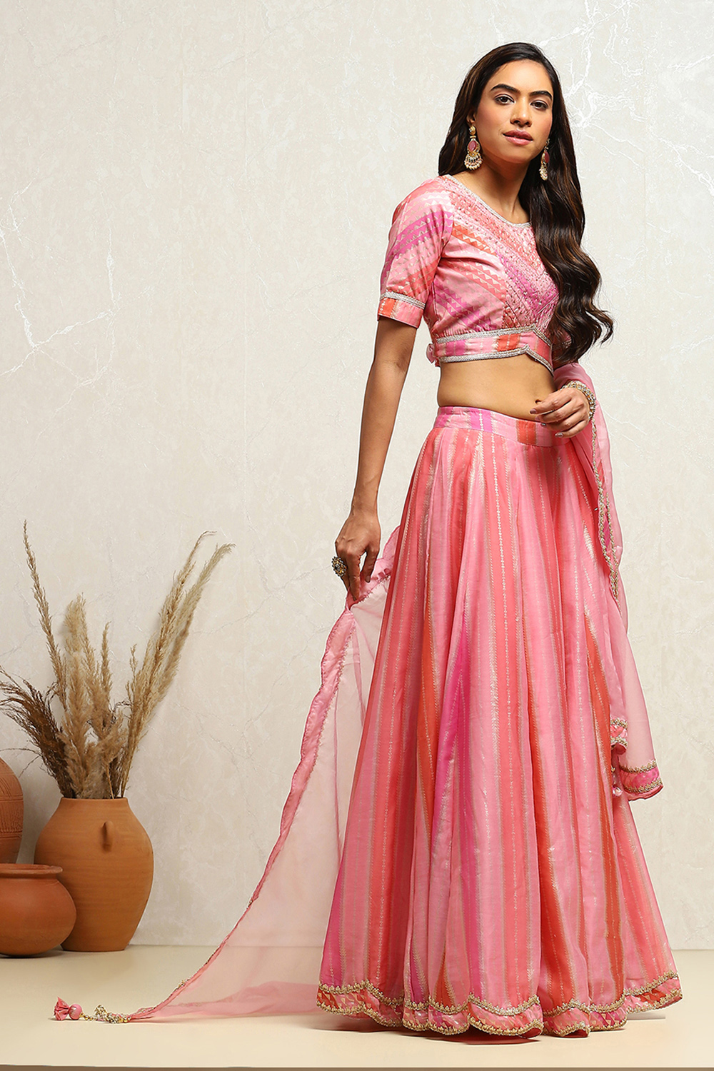 Pink Printed Flared Festive Lehenga Set image number 5