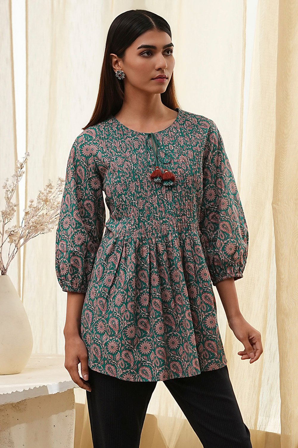 Teal Straight Short Kurta image number 4