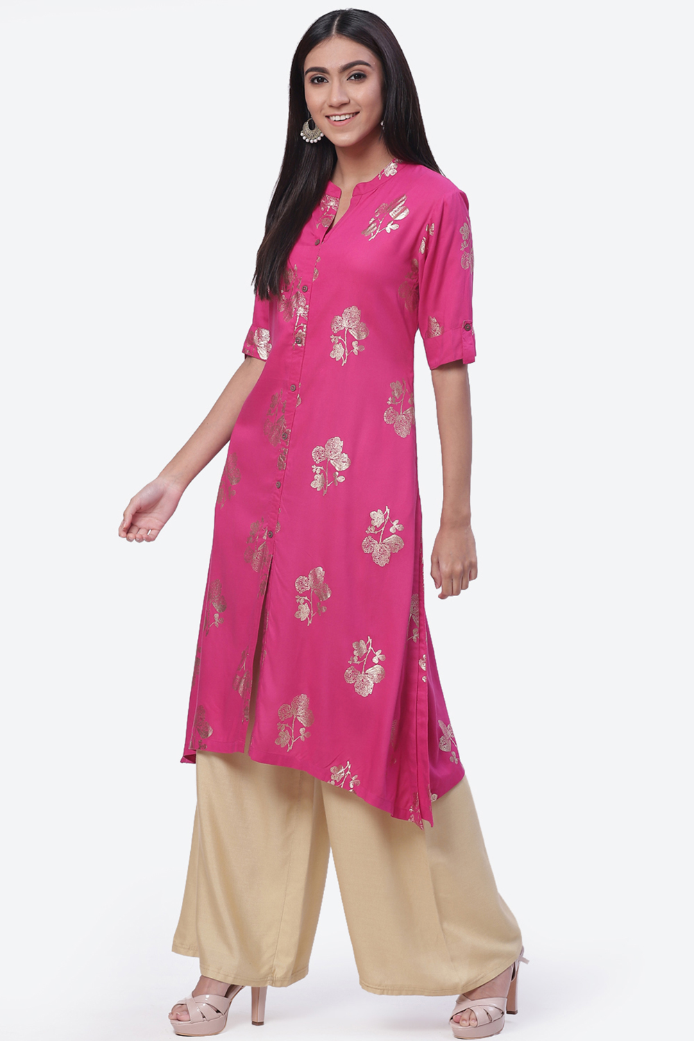 Fuchsia Rayon Asymmetric Kurta image number 2