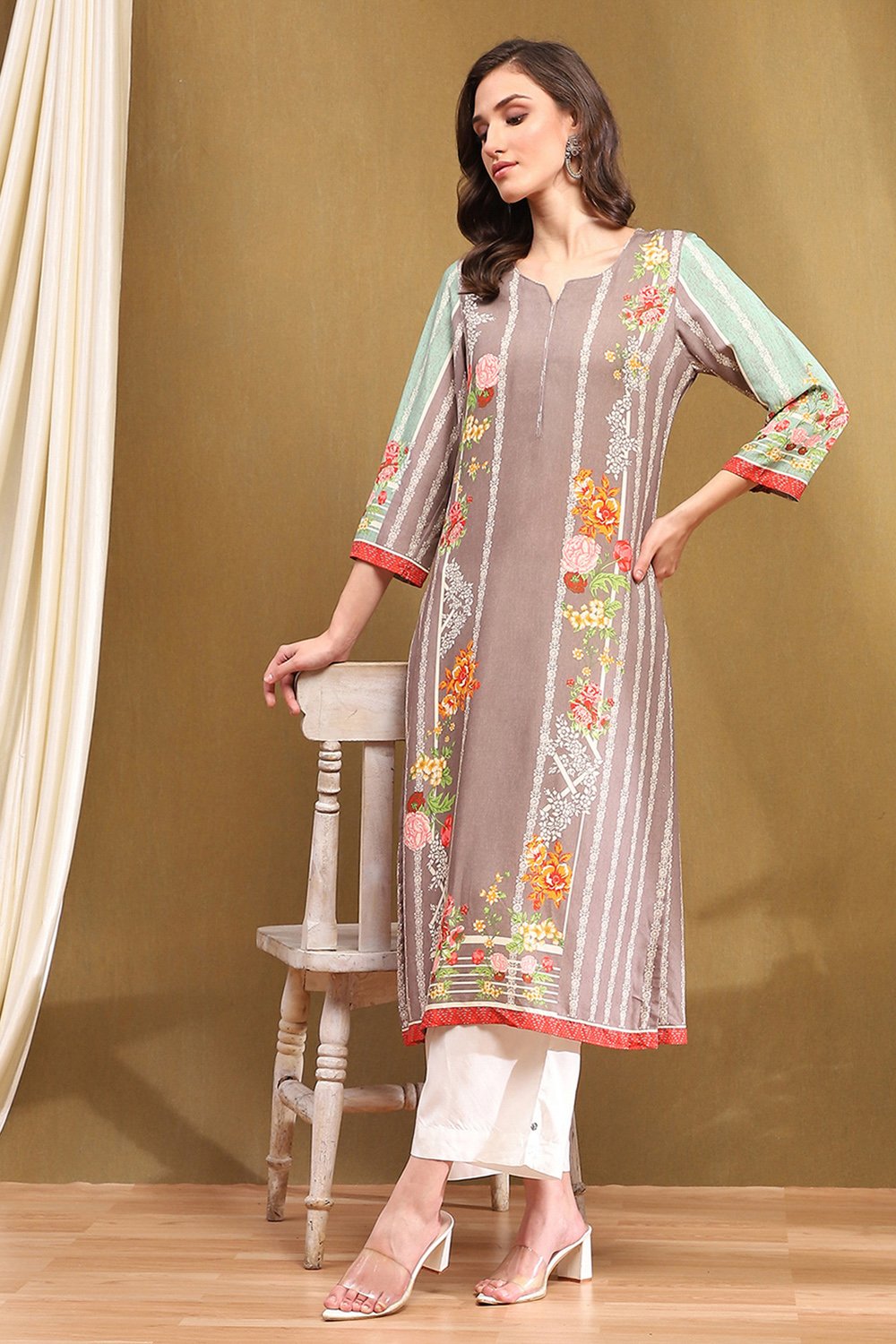 Grey Rayon Straight Kurta image number 0