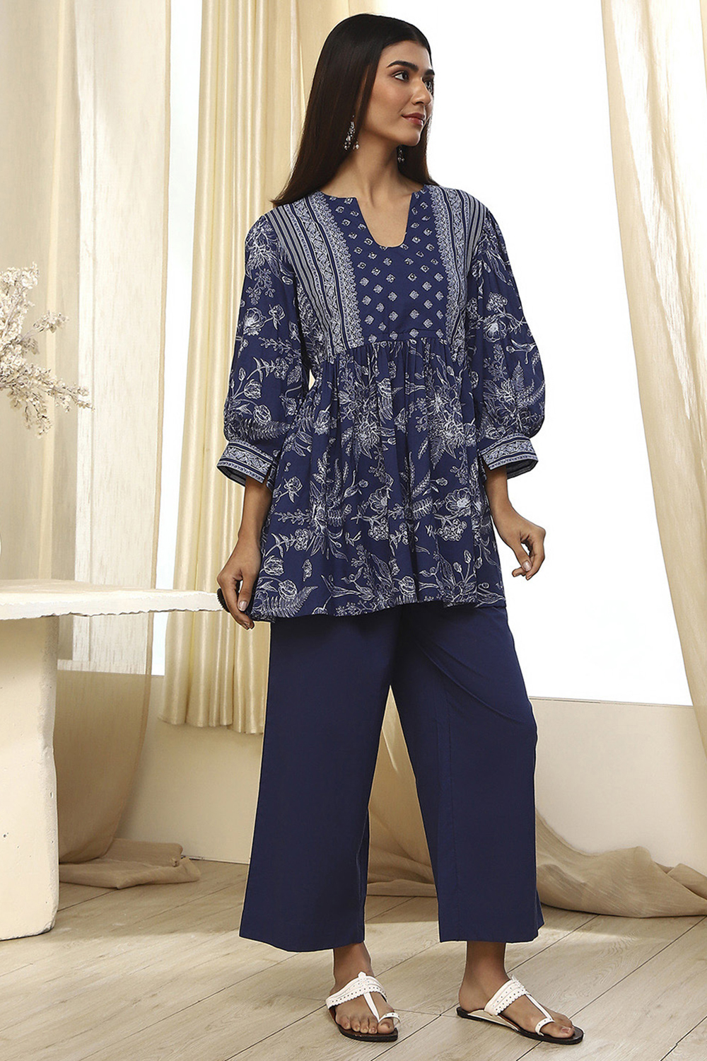 Indigo Pure Cotton Fusion Kurta Set image number 5