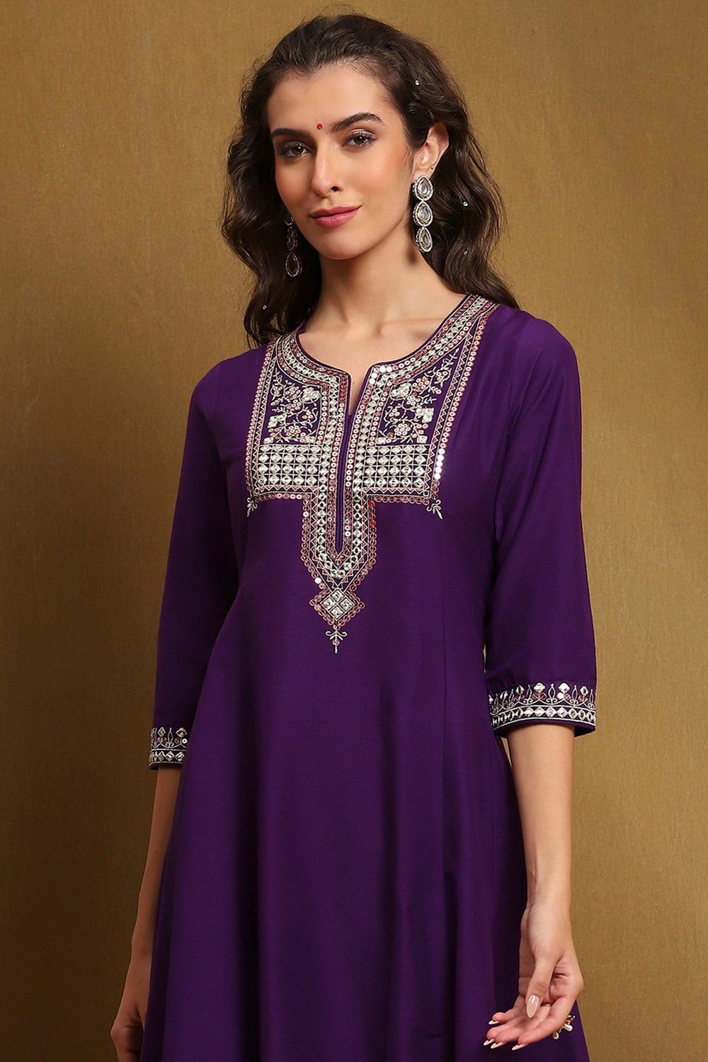 Purple Polyester Blend Kalidar Suit Set image number 1