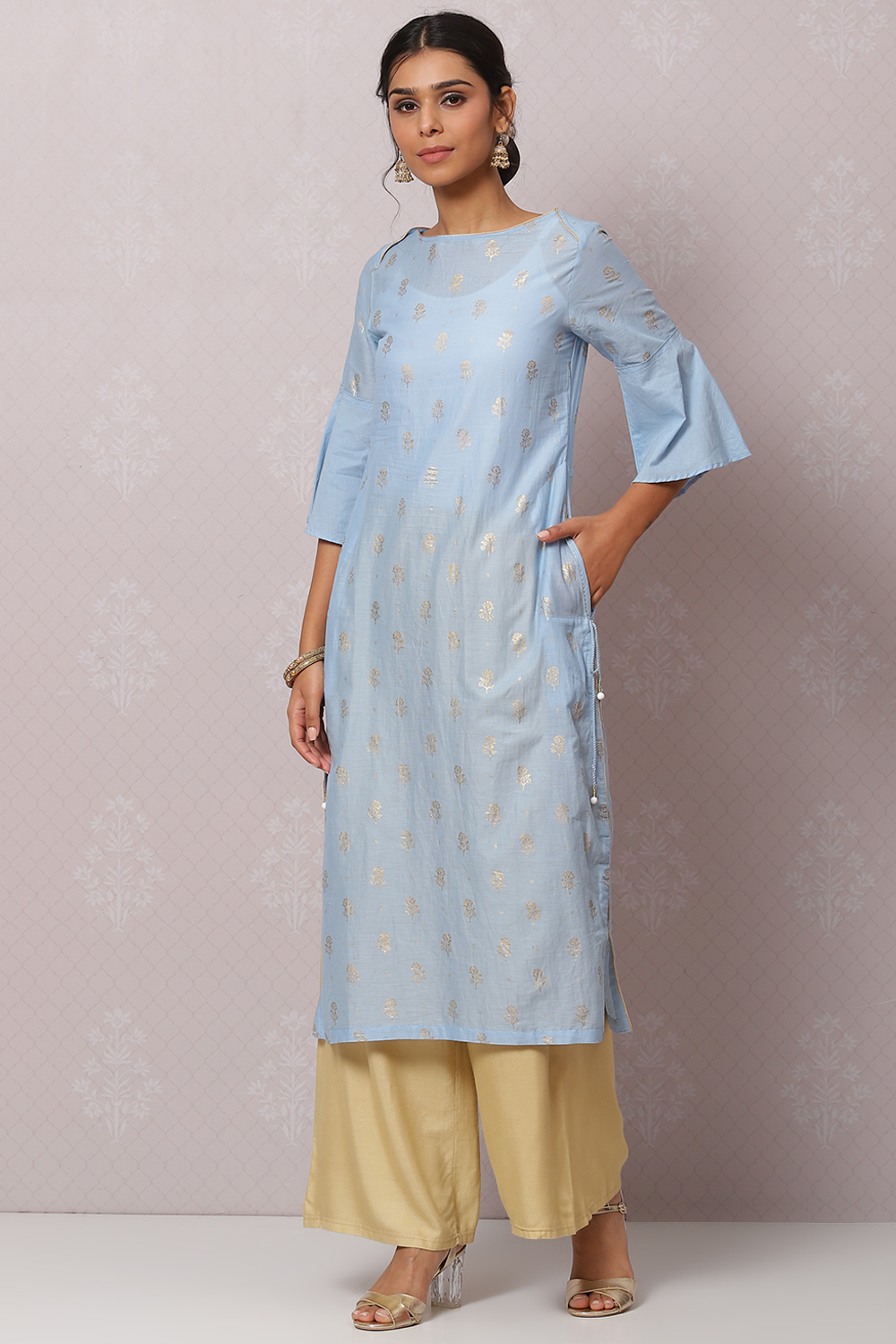 Blue Straight Cotton Kurta image number 2