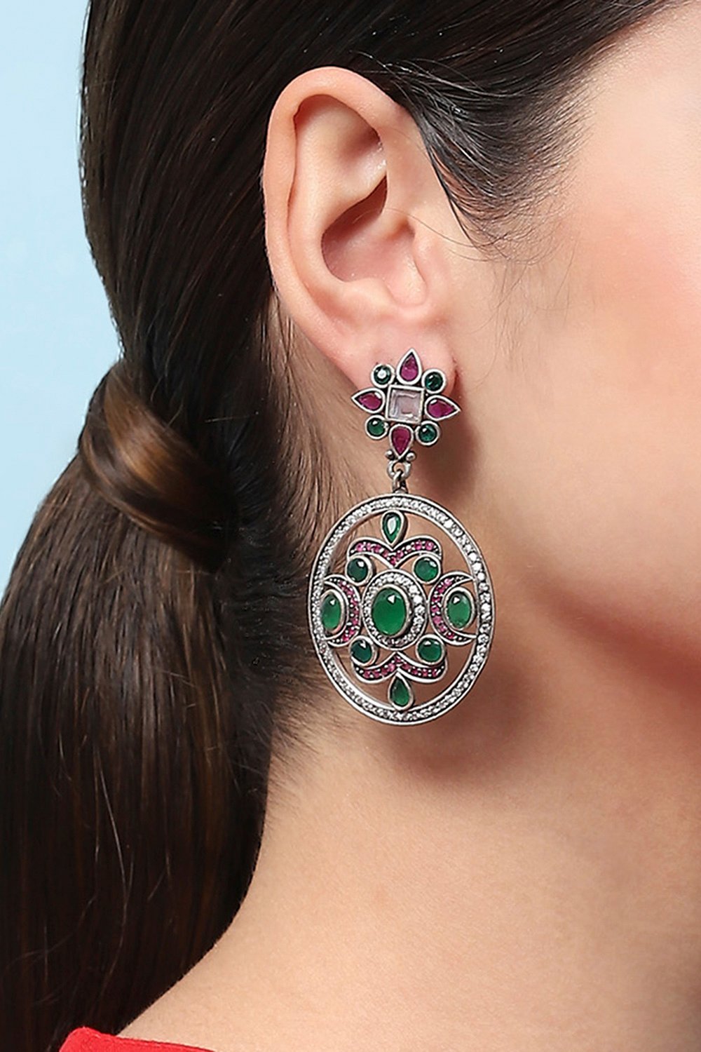 Pink Green Oxidised Casual Drop & Danglers image number 3