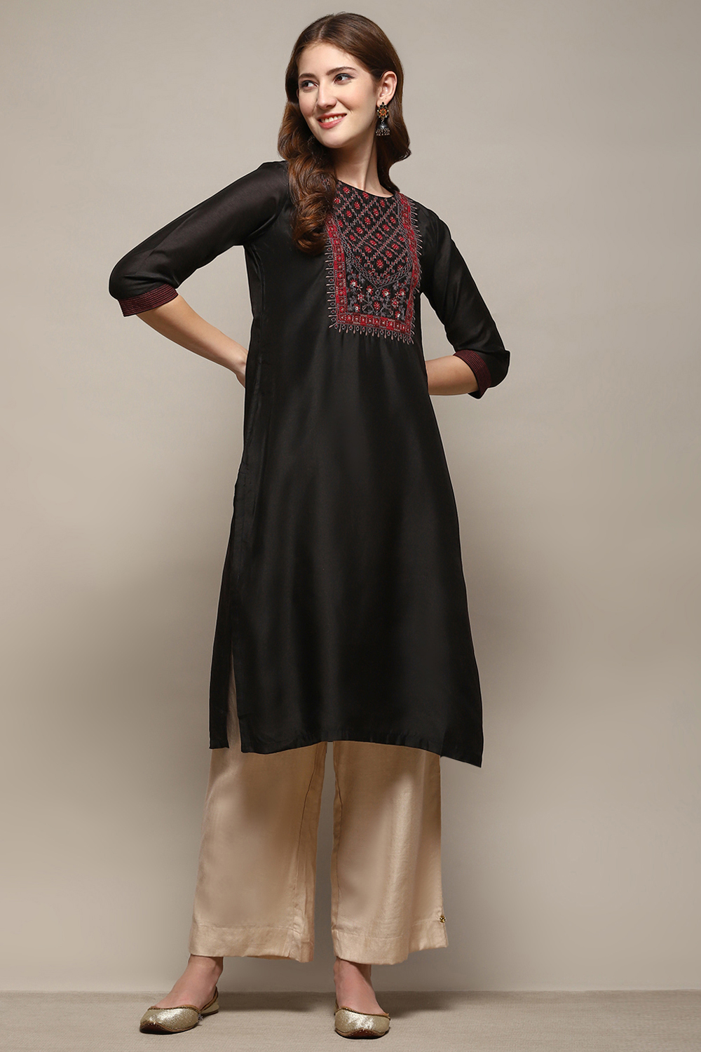 Charcoal Cotton Blend Straight Kurta image number 0