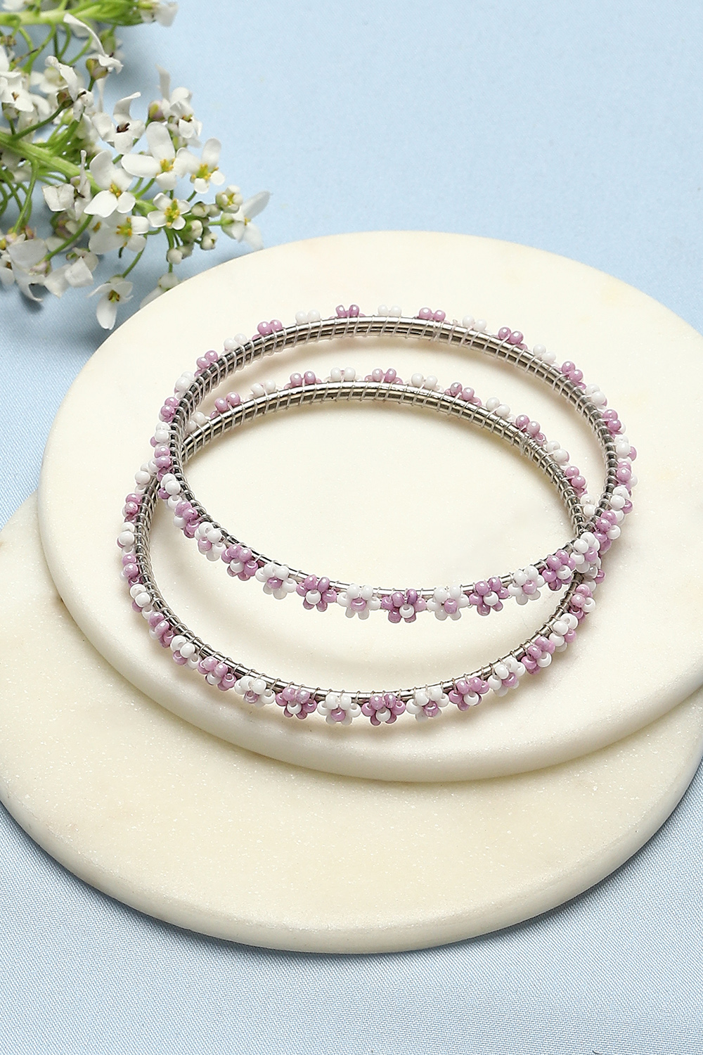 Lilac Metal Beads Bangles image number 0
