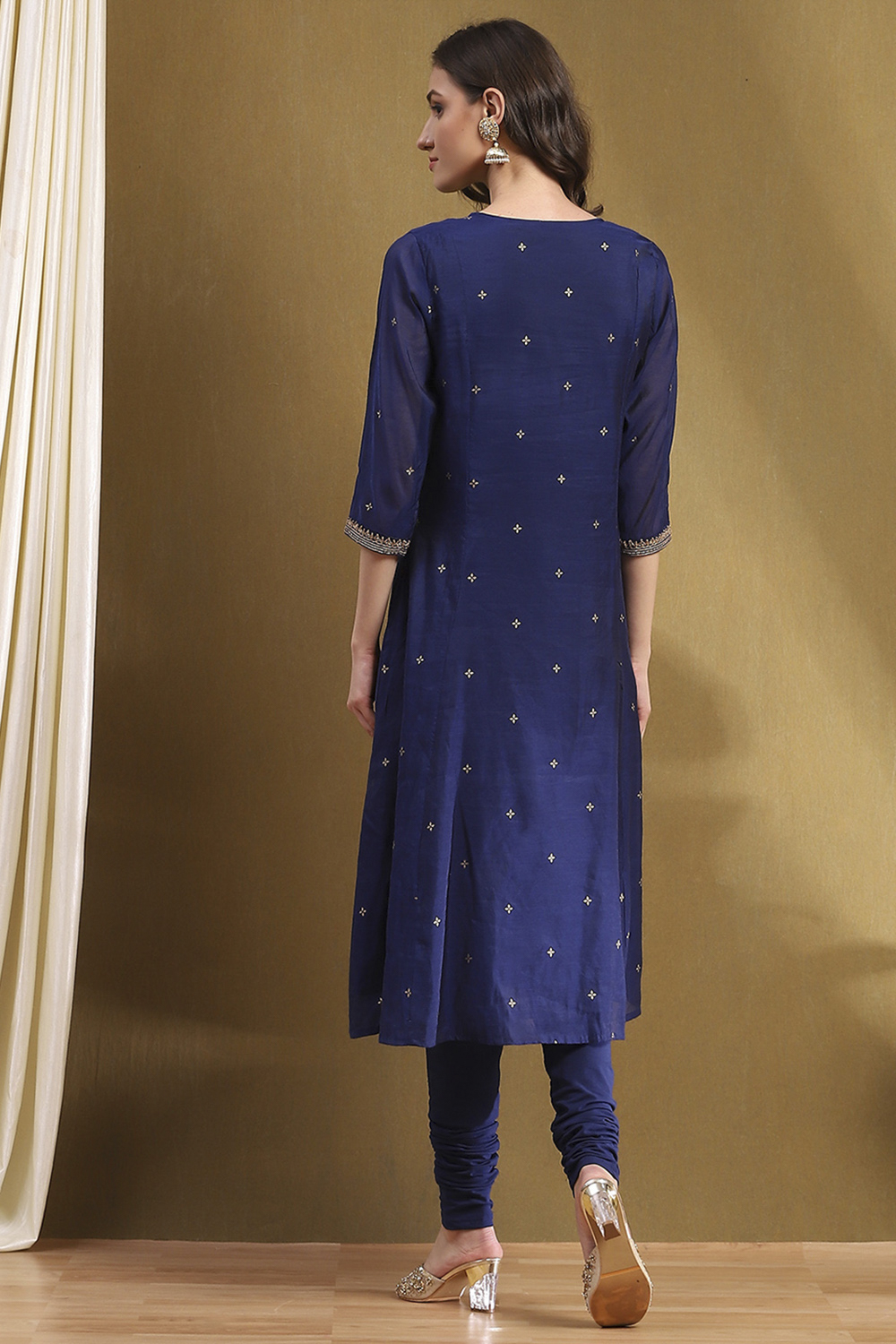 Navy Polyester Blend Kalidar Suit Set image number 4